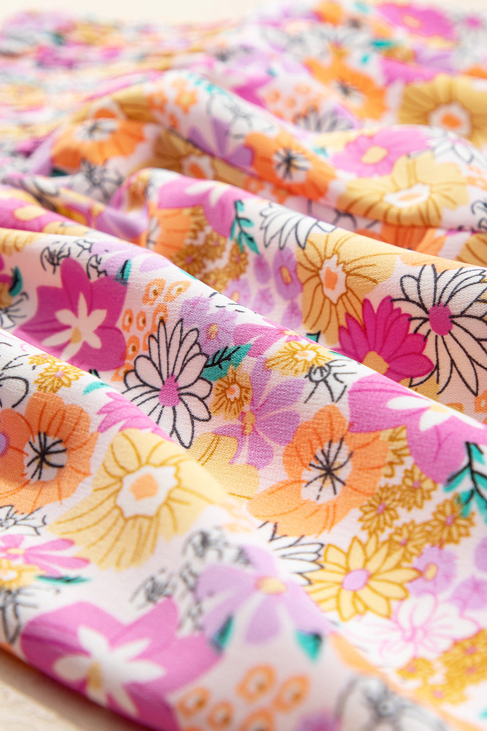 Orange Boho Floral Shirred High Waist Casual Shorts-Bottoms/Casual Shorts-[Adult]-[Female]-2022 Online Blue Zone Planet