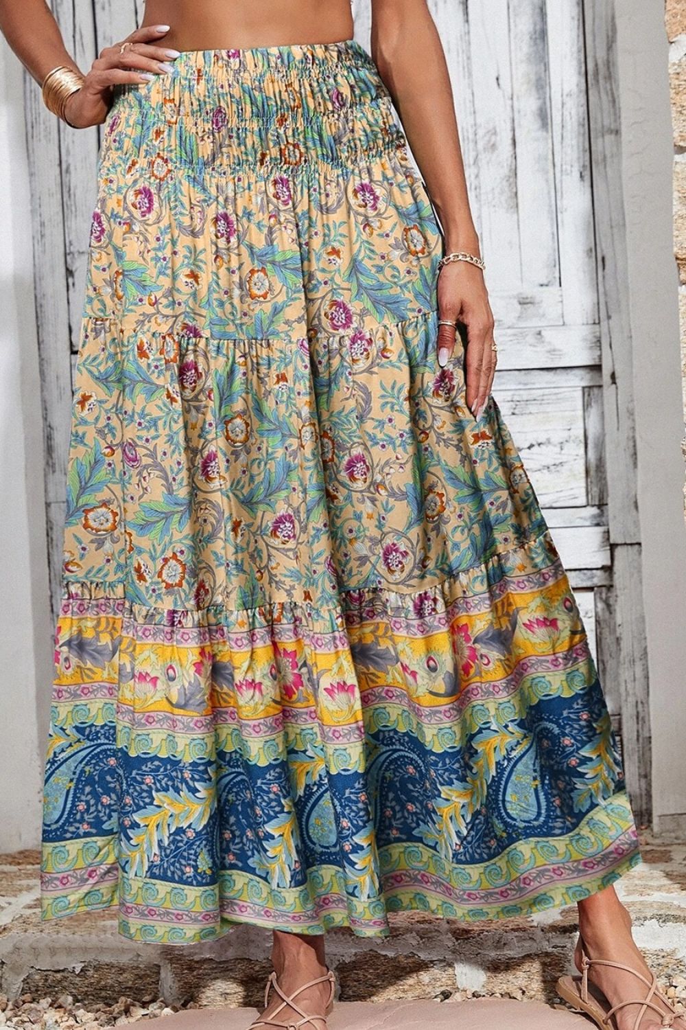 Printed Elastic Waist Skirt-BOTTOMS SIZES SMALL MEDIUM LARGE-[Adult]-[Female]-2022 Online Blue Zone Planet