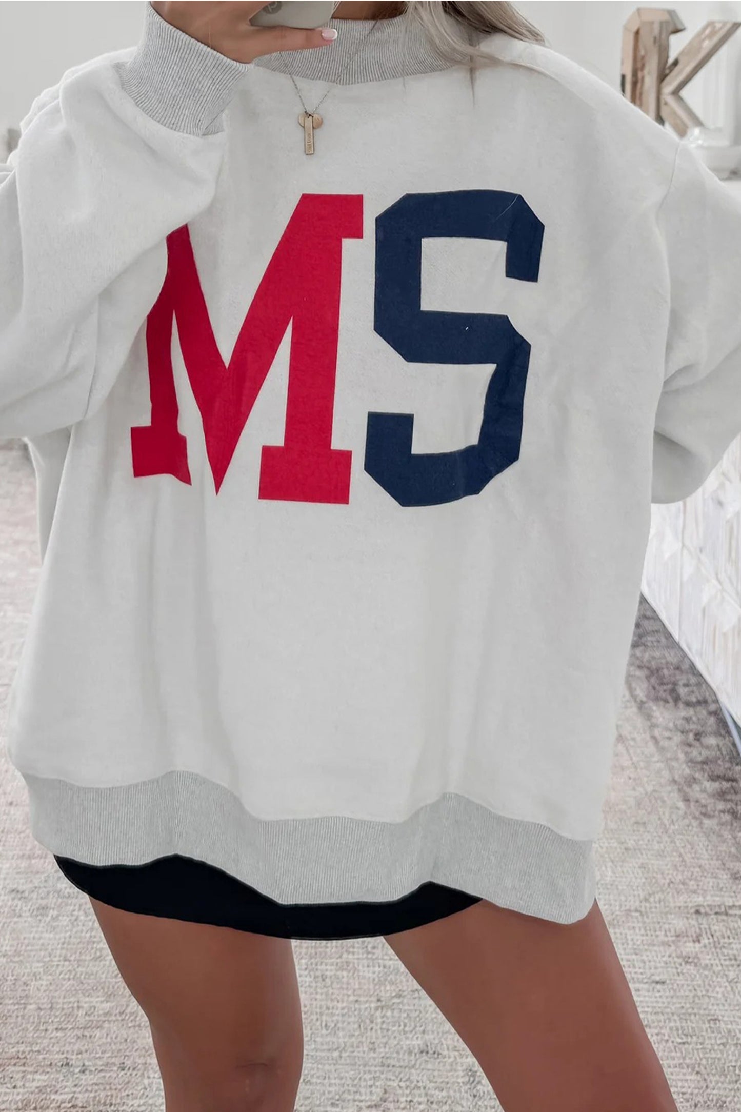 Light Grey AL Reversible Printed Ribbed Patchwork Mock Neck Sweatshirt-Graphic/Graphic Sweatshirts-[Adult]-[Female]-2022 Online Blue Zone Planet
