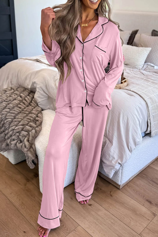 Delicacy Long Sleeve Colorblock Patchwork Two Piece Home Wear Lounge Set-Loungewear & Sleepwear/Loungewear-[Adult]-[Female]-Delicacy-S-2022 Online Blue Zone Planet