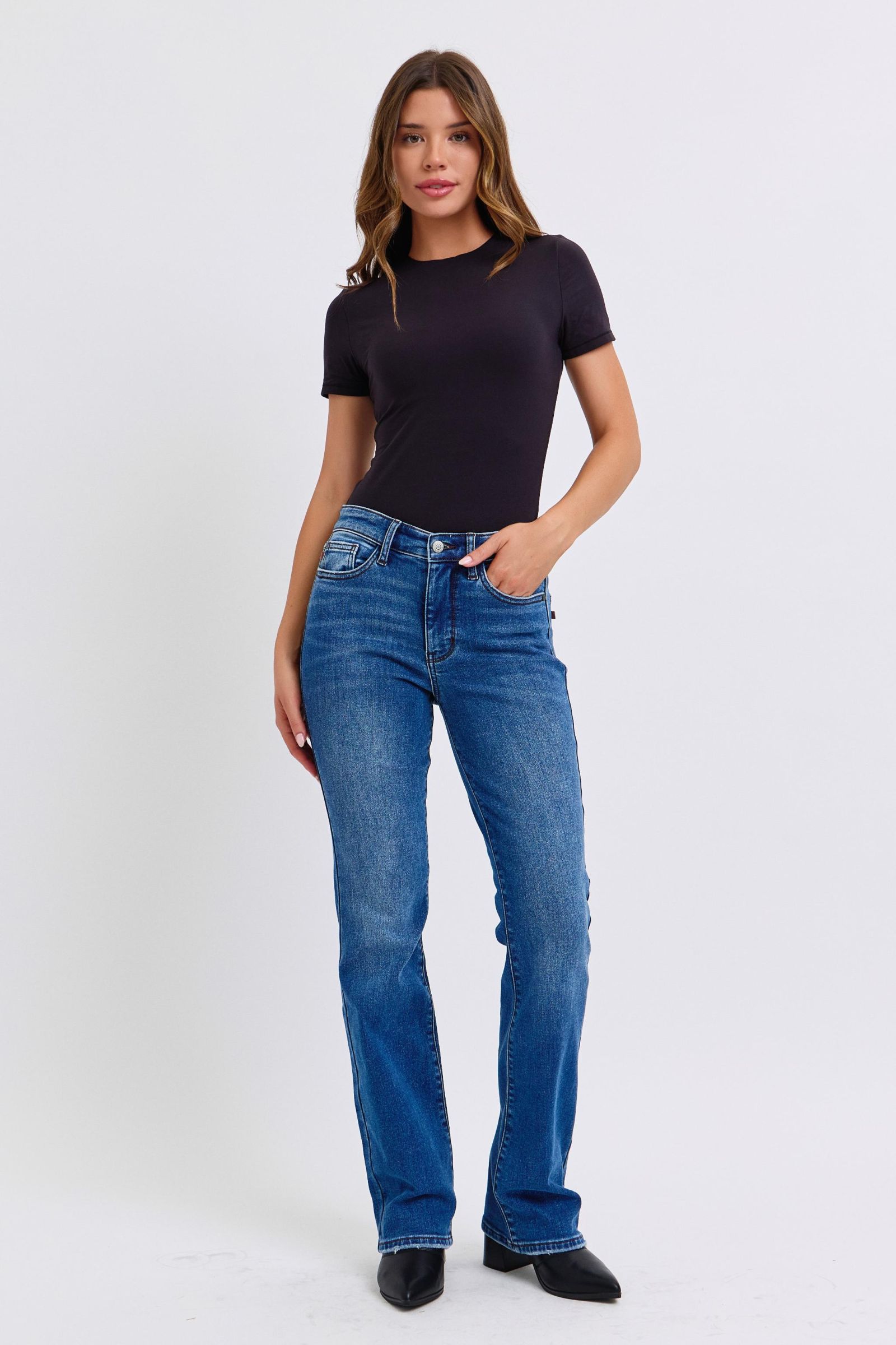 Blue Zone Planet | Judy Blue Full Size Run Mid-Rise Bootcut Jeans with Thermal Lining-BOTTOMS SIZES SMALL MEDIUM LARGE-[Adult]-[Female]-2022 Online Blue Zone Planet