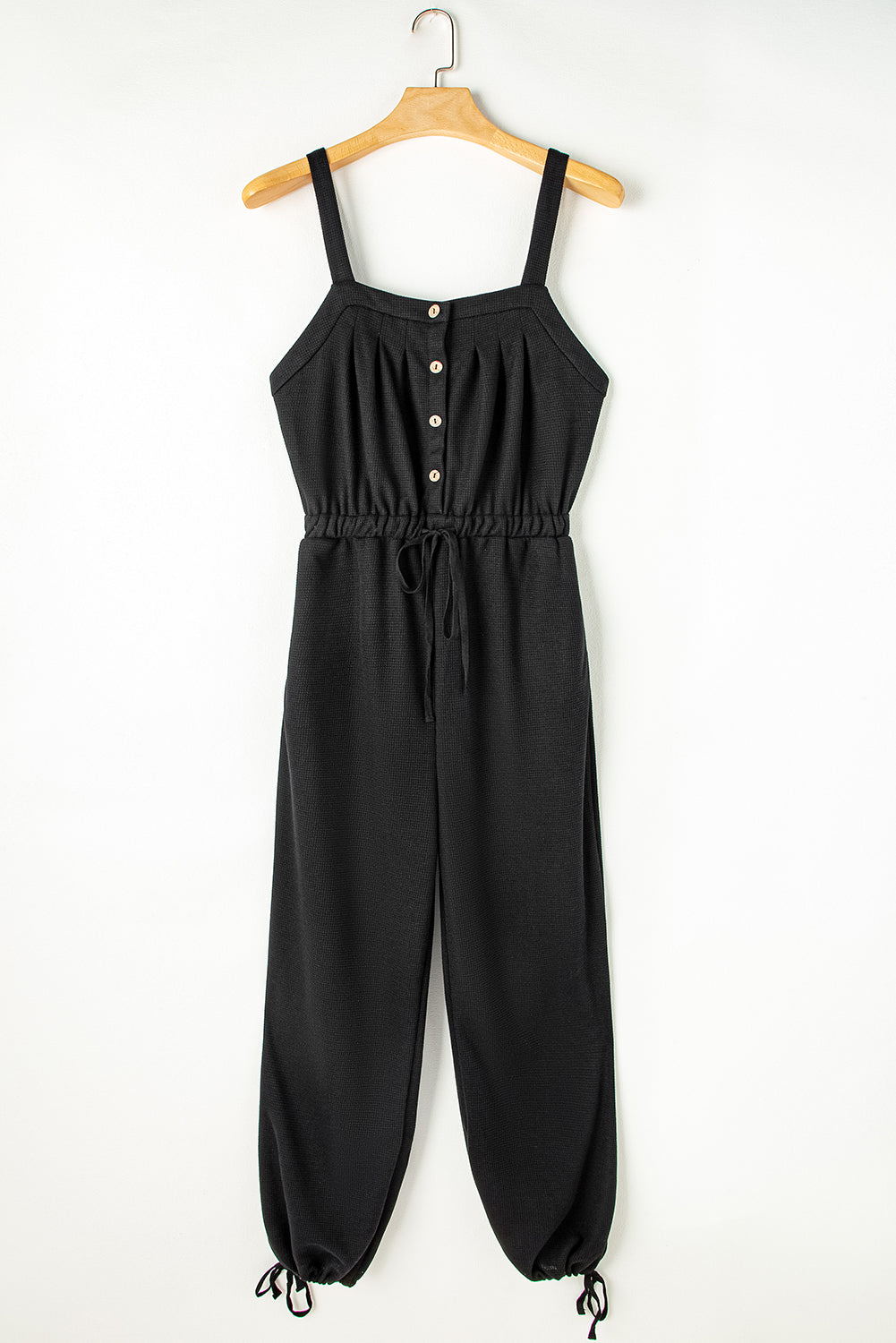 Black Knotted Straps Button Textured Drawstring Jumpsuit-Sale (50% OFF)/30% OFF-[Adult]-[Female]-2022 Online Blue Zone Planet