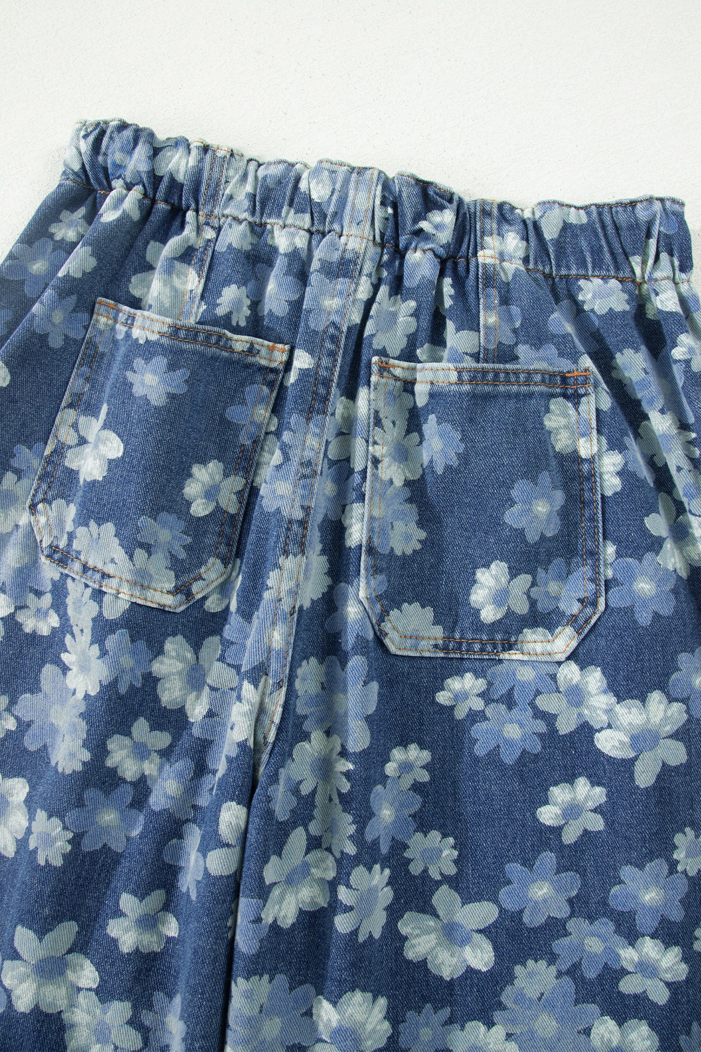 Sky Blue Dainty Floral Printed Drawstring Barrel Jeans-Bottoms/Jeans-[Adult]-[Female]-2022 Online Blue Zone Planet