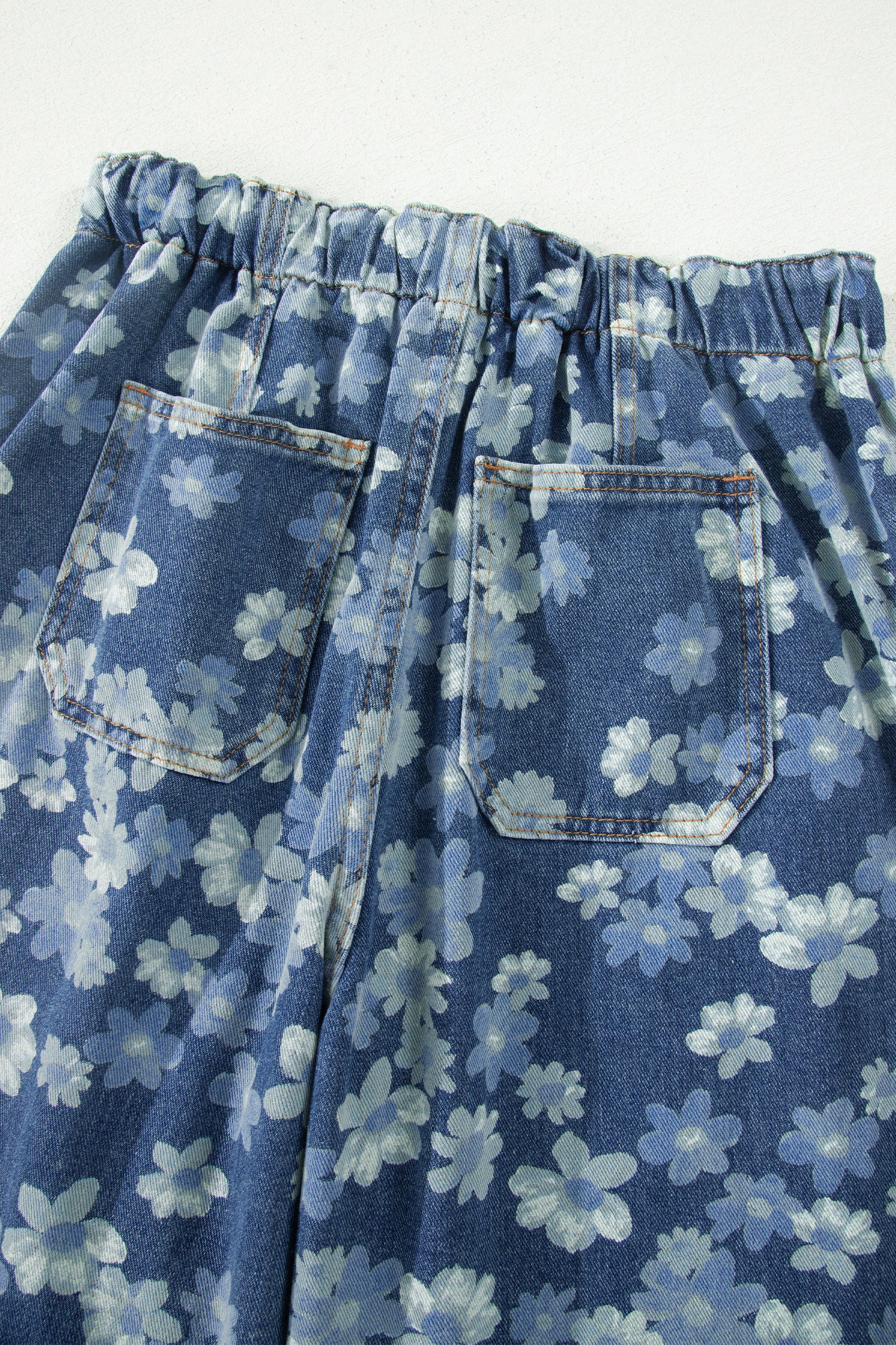 Sky Blue Dainty Floral Printed Drawstring Barrel Jeans-Bottoms/Jeans-[Adult]-[Female]-2022 Online Blue Zone Planet