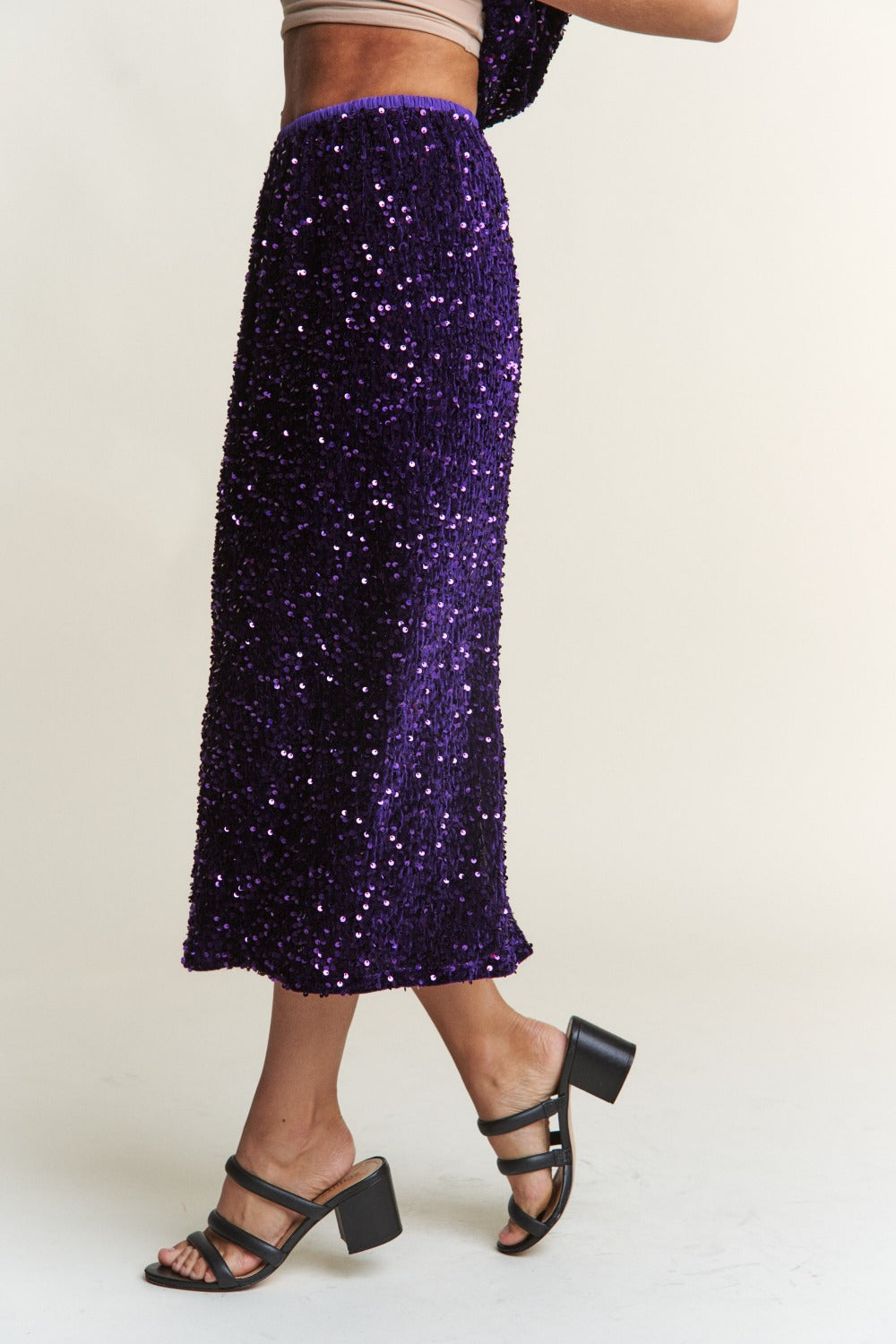 Blue Zone Planet | J.NNA Sequin Back Slit Midi Skirt-TOPS / DRESSES-[Adult]-[Female]-2022 Online Blue Zone Planet