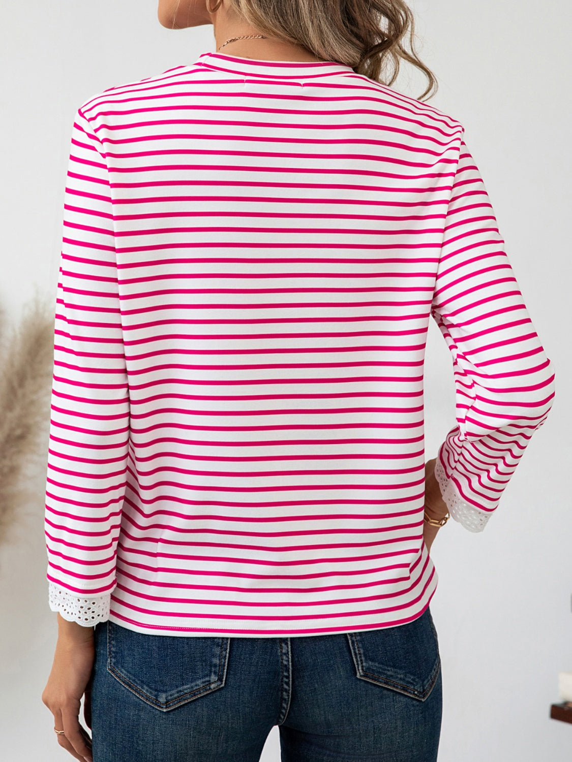 Blue Zone Planet | Heart Striped Round Neck Long Sleeve T-Shirt-TOPS / DRESSES-[Adult]-[Female]-2022 Online Blue Zone Planet