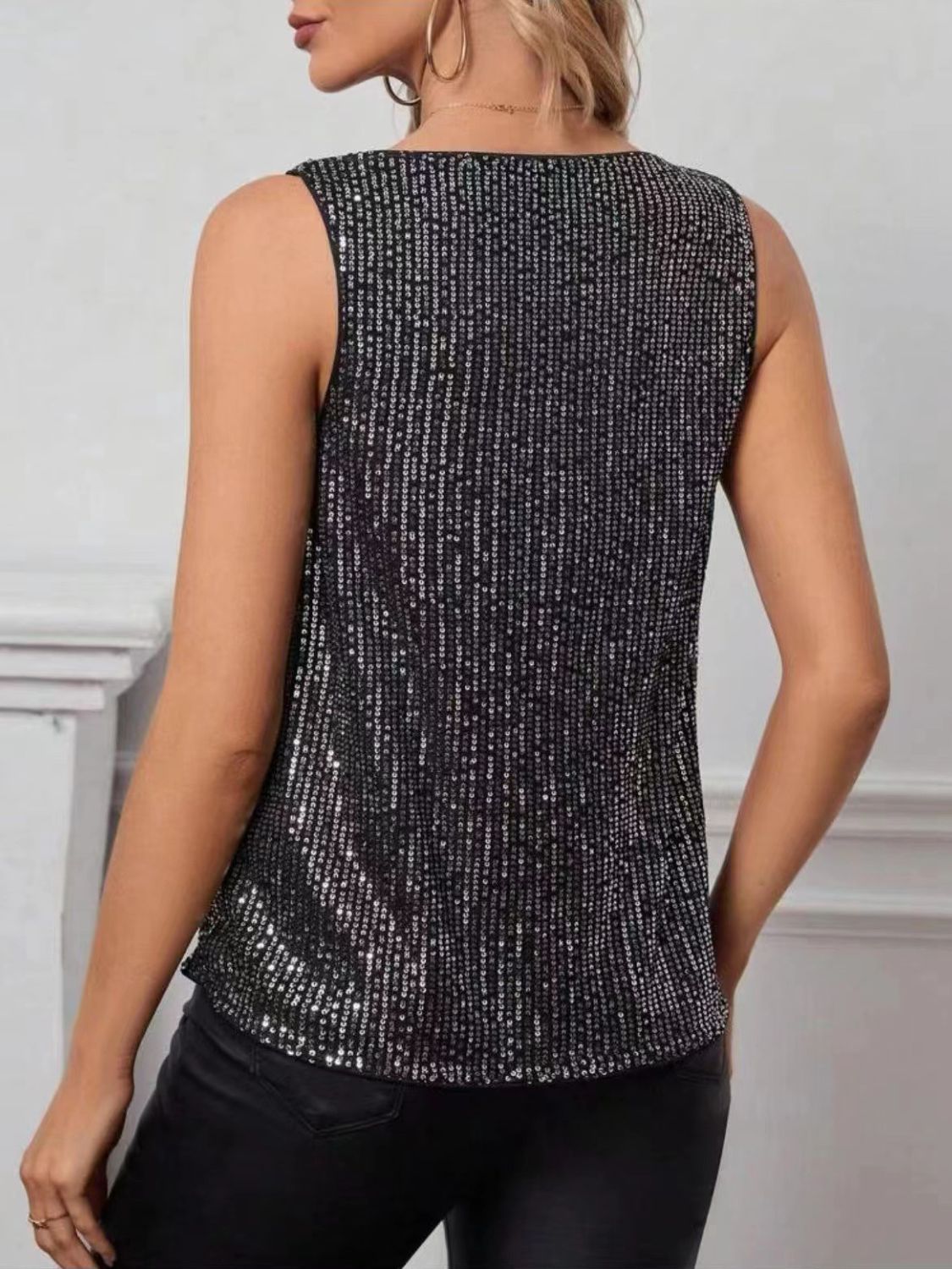 Blue Zone Planet | Sequin Cowl Neck Tank-TOPS / DRESSES-[Adult]-[Female]-2022 Online Blue Zone Planet