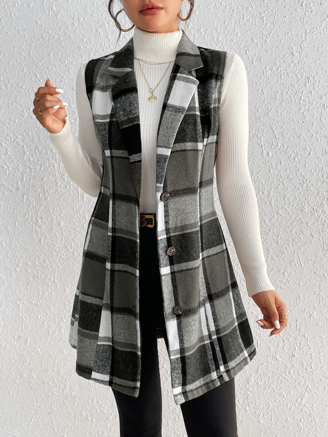 Blue Zone Planet | Plaid Button Up Vest Coat-TOPS / DRESSES-[Adult]-[Female]-2022 Online Blue Zone Planet