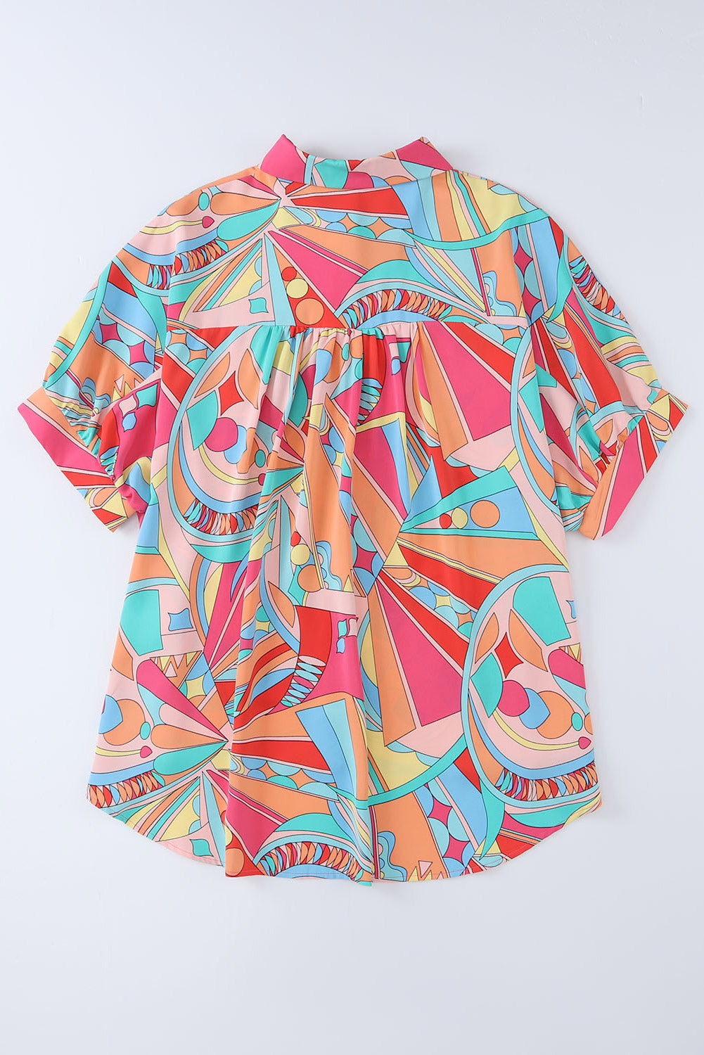 Multicolor Abstract Geometry Print Half Puff Sleeve Loose Shirt-Sale (50% OFF)/50% OFF-[Adult]-[Female]-2022 Online Blue Zone Planet