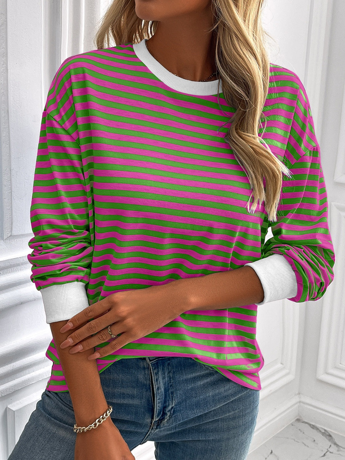 Ivy Lane Striped Round Neck Long Sleeve Sweatshirt-TOPS / DRESSES-[Adult]-[Female]-2022 Online Blue Zone Planet