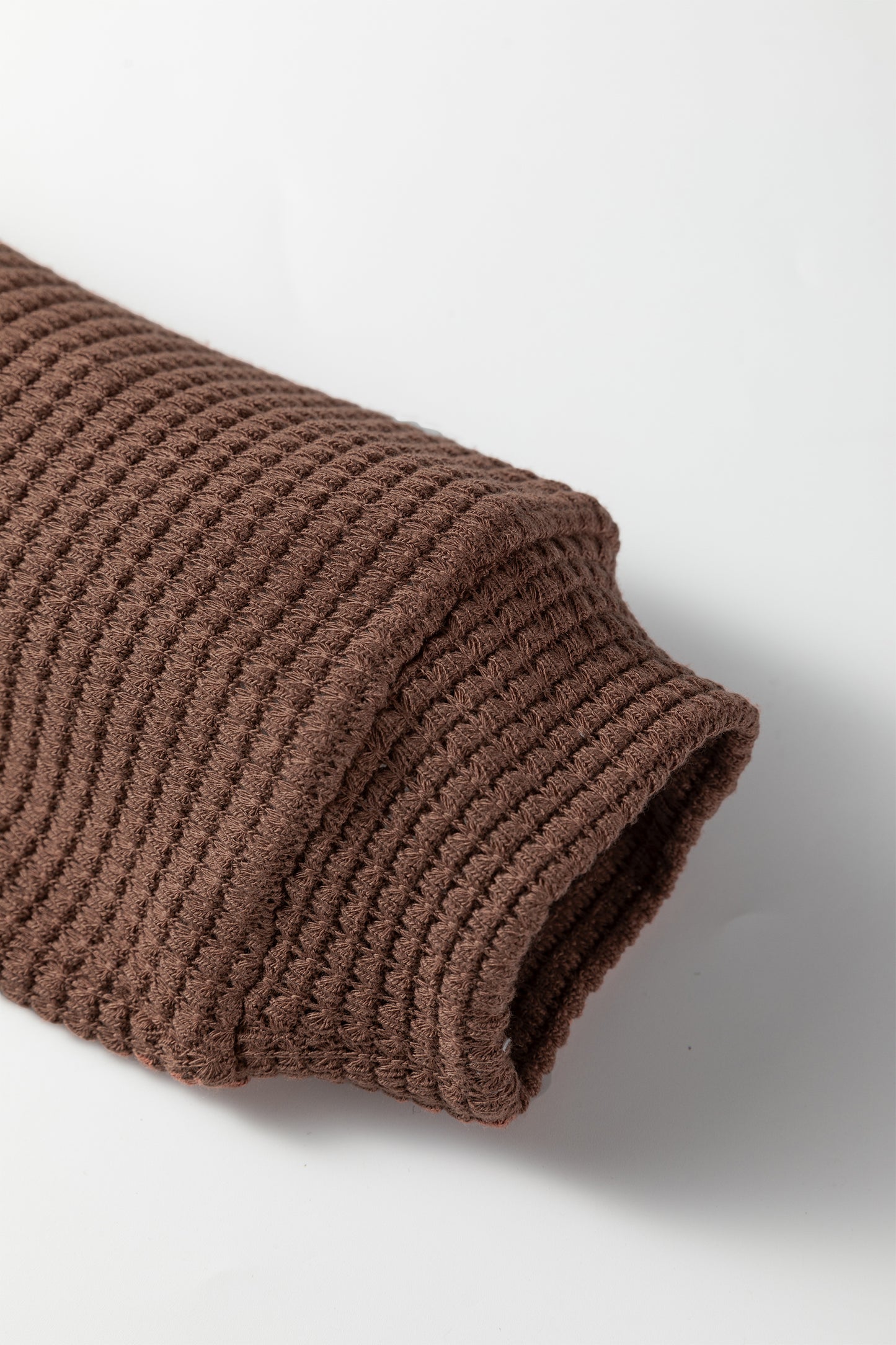 Coffee Waffle Contrast Half Buttoned Hooded Pullover Top-Tops / Dresses-[Adult]-[Female]-2022 Online Blue Zone Planet