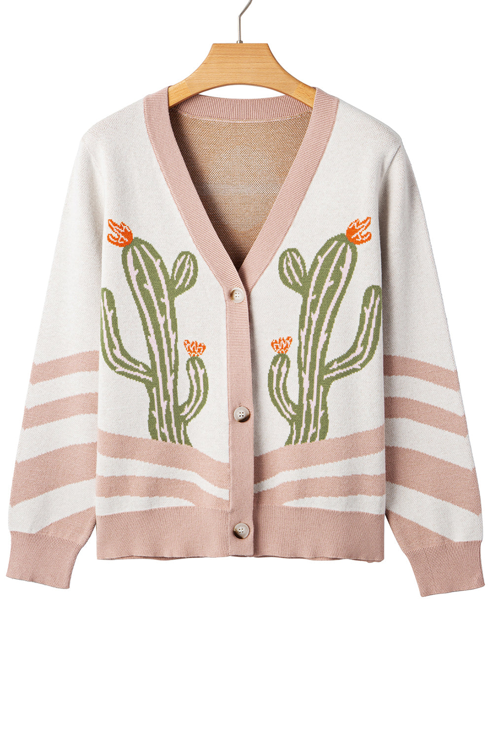 Apricot Desert Cactus Buttoned Front Sweater Cardigan-Sweaters & Cardigans/Cardigans-[Adult]-[Female]-2022 Online Blue Zone Planet