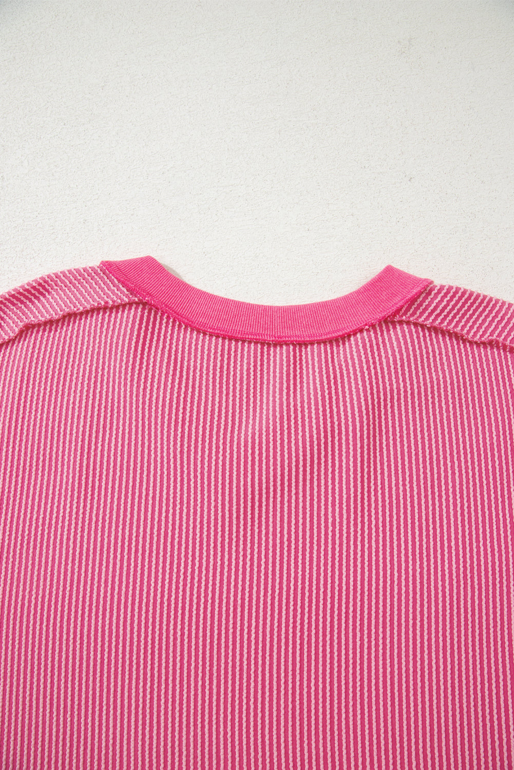 Rose Red Twisted Ribbed Knit V Neck Casual Tee-Tops/Tops & Tees-[Adult]-[Female]-2022 Online Blue Zone Planet