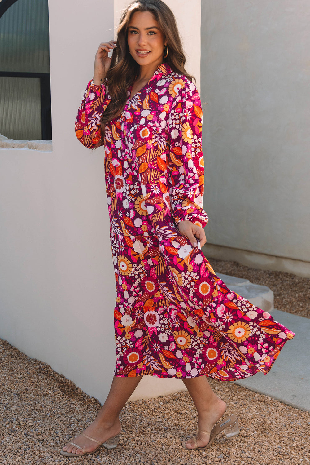 Blue Zone Planet | Purple Collared Tiered Flowy Long Dress-TOPS / DRESSES-[Adult]-[Female]-2022 Online Blue Zone Planet