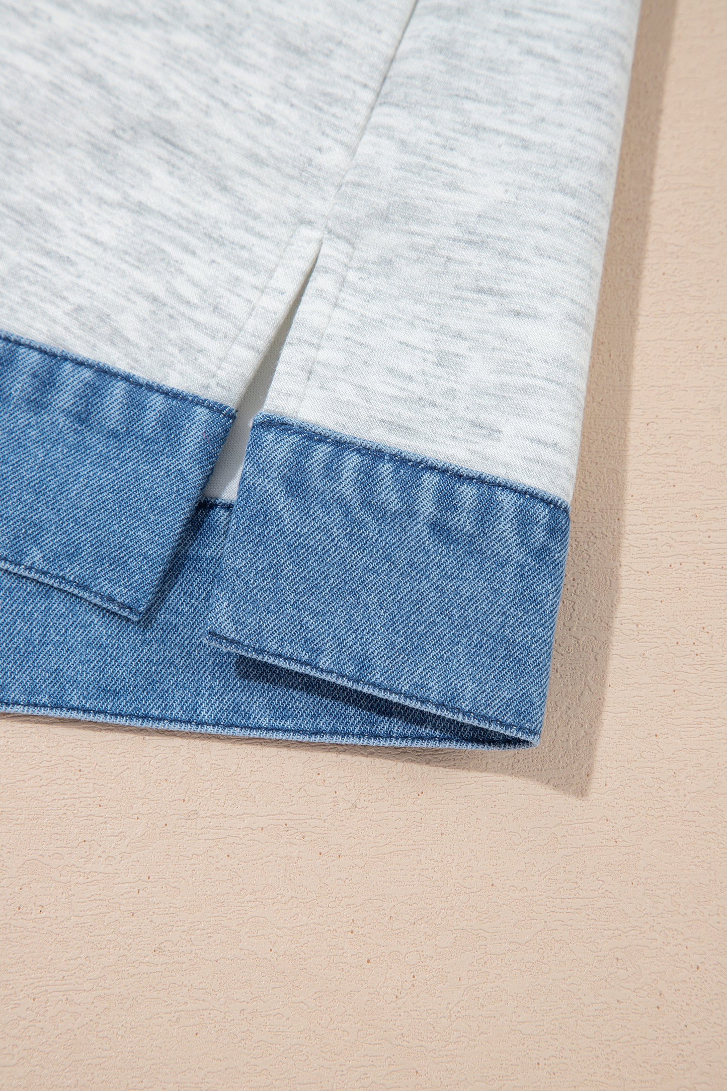 Light Grey Denim Contrast Collar Cuffed Short Sleeve Top