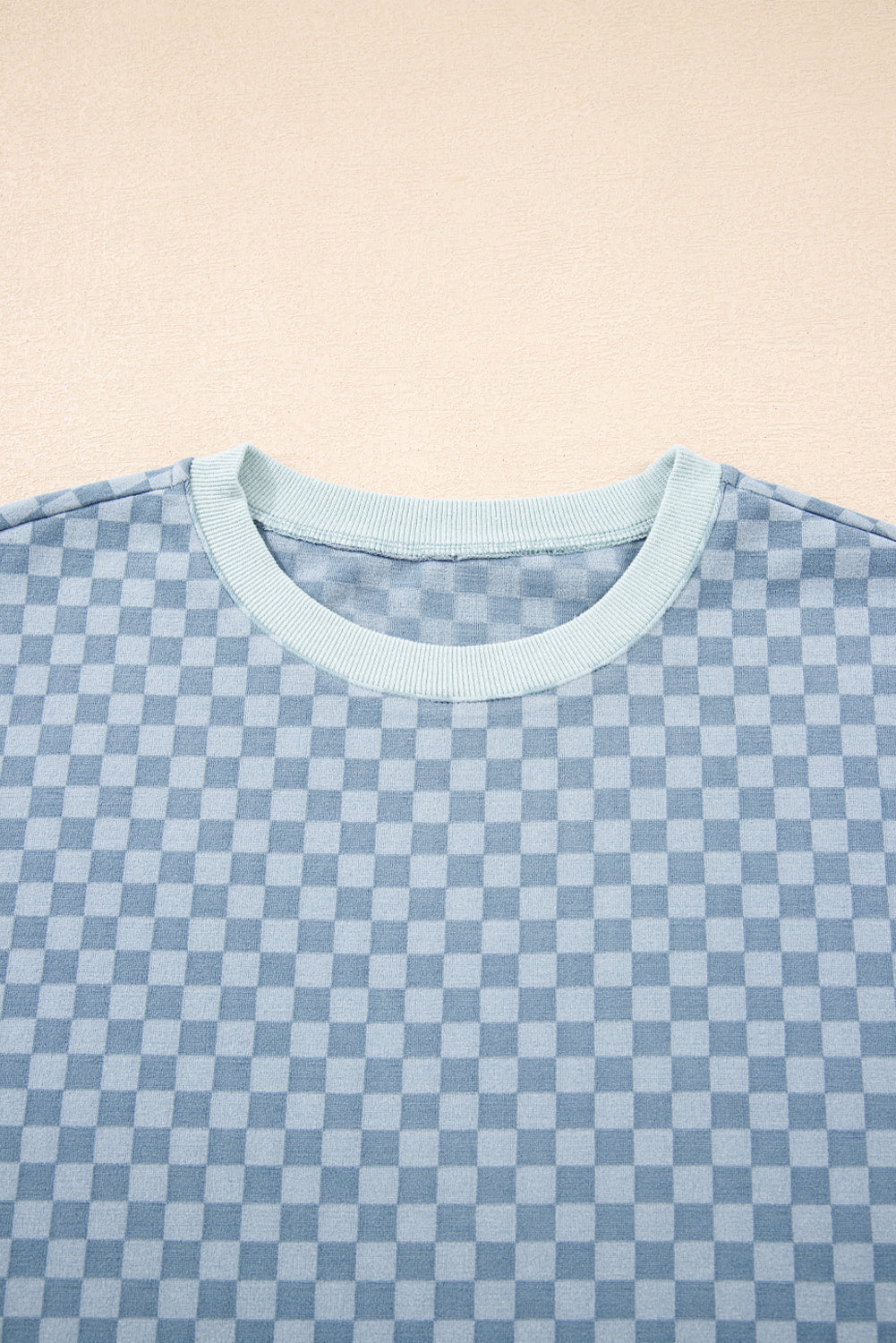 Sky Blue Checkerboard Long Sleeve Pullover and Shorts Set-Two Piece Sets/Short Sets-[Adult]-[Female]-2022 Online Blue Zone Planet