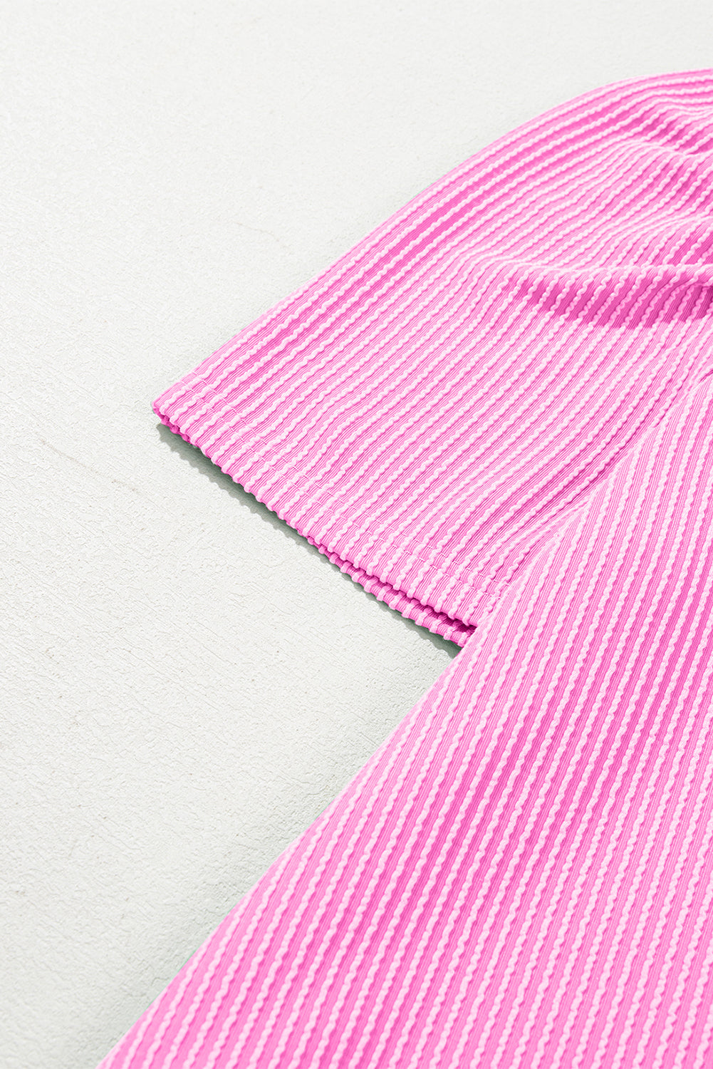 Bright Pink Corded Knit Crew Neck Puff Sleeve Shift Mini Dress-TOPS / DRESSES-[Adult]-[Female]-2022 Online Blue Zone Planet