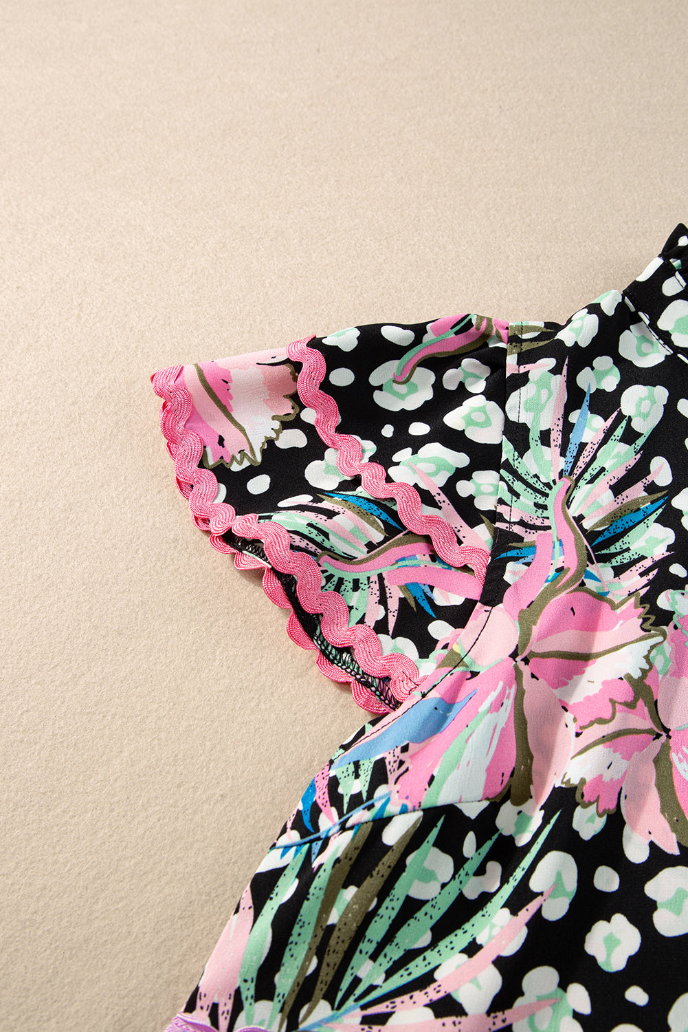 Pink Ricrac Floral Tiered Short Sleeve Blouse-Tops/Blouses & Shirts-[Adult]-[Female]-2022 Online Blue Zone Planet
