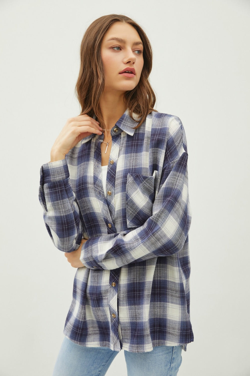 Blue Zone Planet | Be Cool Plaid Flannel Button Down Shirt with Chest Pocket-TOPS / DRESSES-[Adult]-[Female]-2022 Online Blue Zone Planet