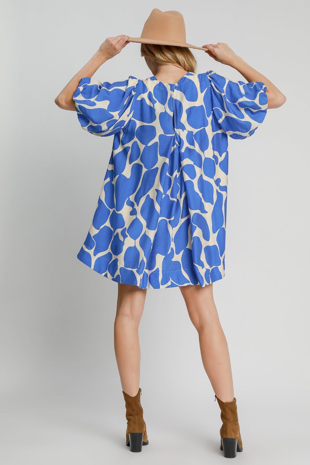 Umgee Two Tone Abstract Print Puff Sleeve Dress-TOPS / DRESSES-[Adult]-[Female]-2022 Online Blue Zone Planet