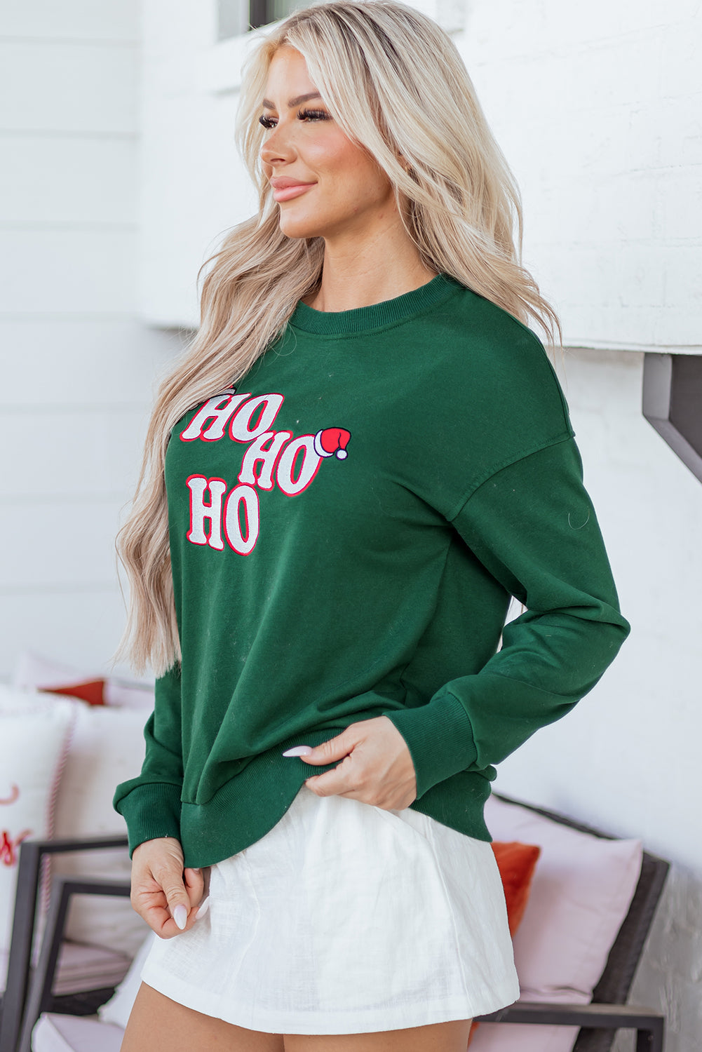 Evergreen Embroidered Letter Graphic Christmas Fashion Sweatshirt-Tops/Sweatshirts & Hoodies-[Adult]-[Female]-2022 Online Blue Zone Planet