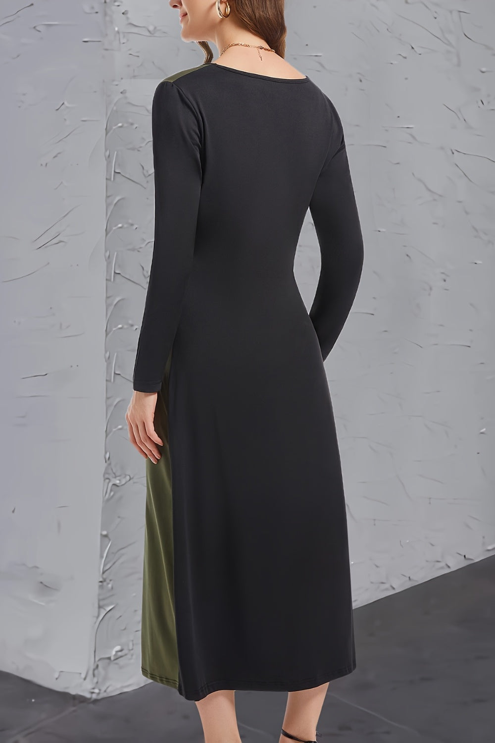 Contrast Long Sleeve Midi Dress-TOPS / DRESSES-[Adult]-[Female]-2022 Online Blue Zone Planet