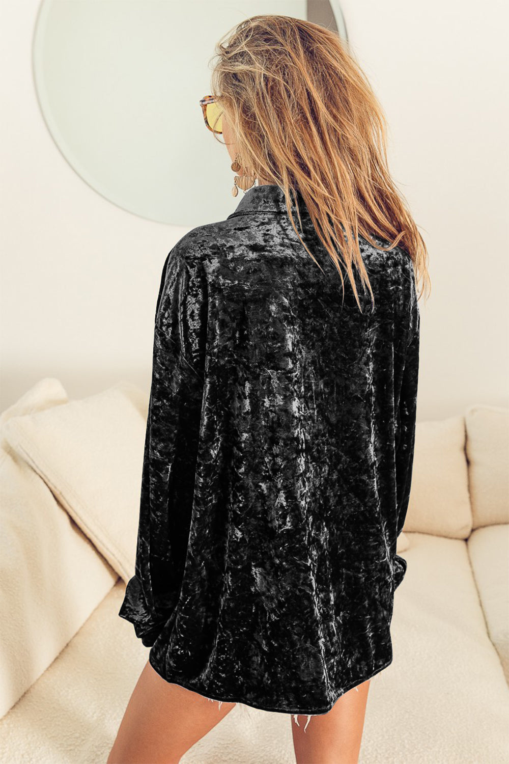 BiBi Button Up Long Sleeve Velvet Shirt-TOPS / DRESSES-[Adult]-[Female]-2022 Online Blue Zone Planet