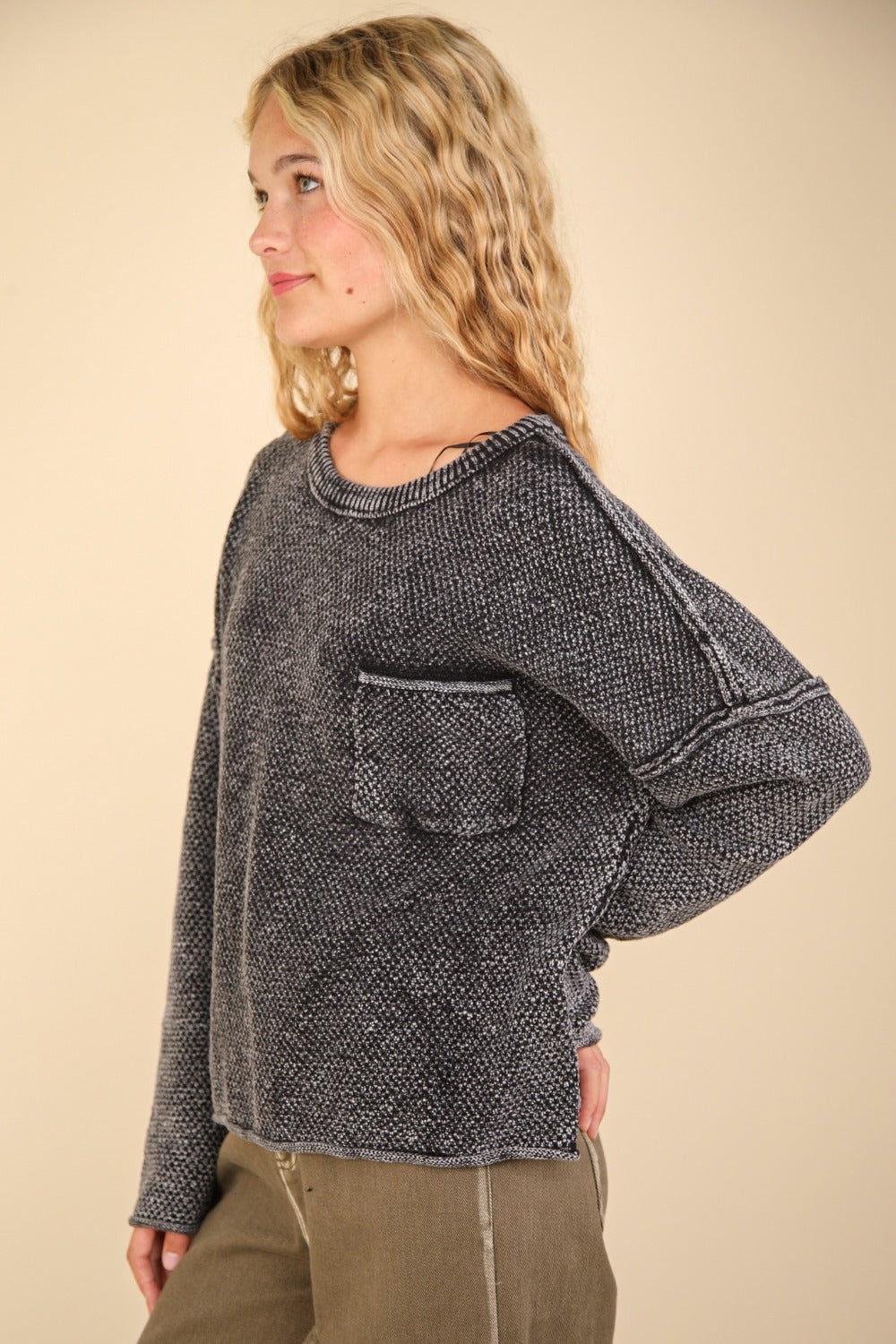 VERY J Mineral Washed Exposed Seam Sweater-TOPS / DRESSES-[Adult]-[Female]-2022 Online Blue Zone Planet