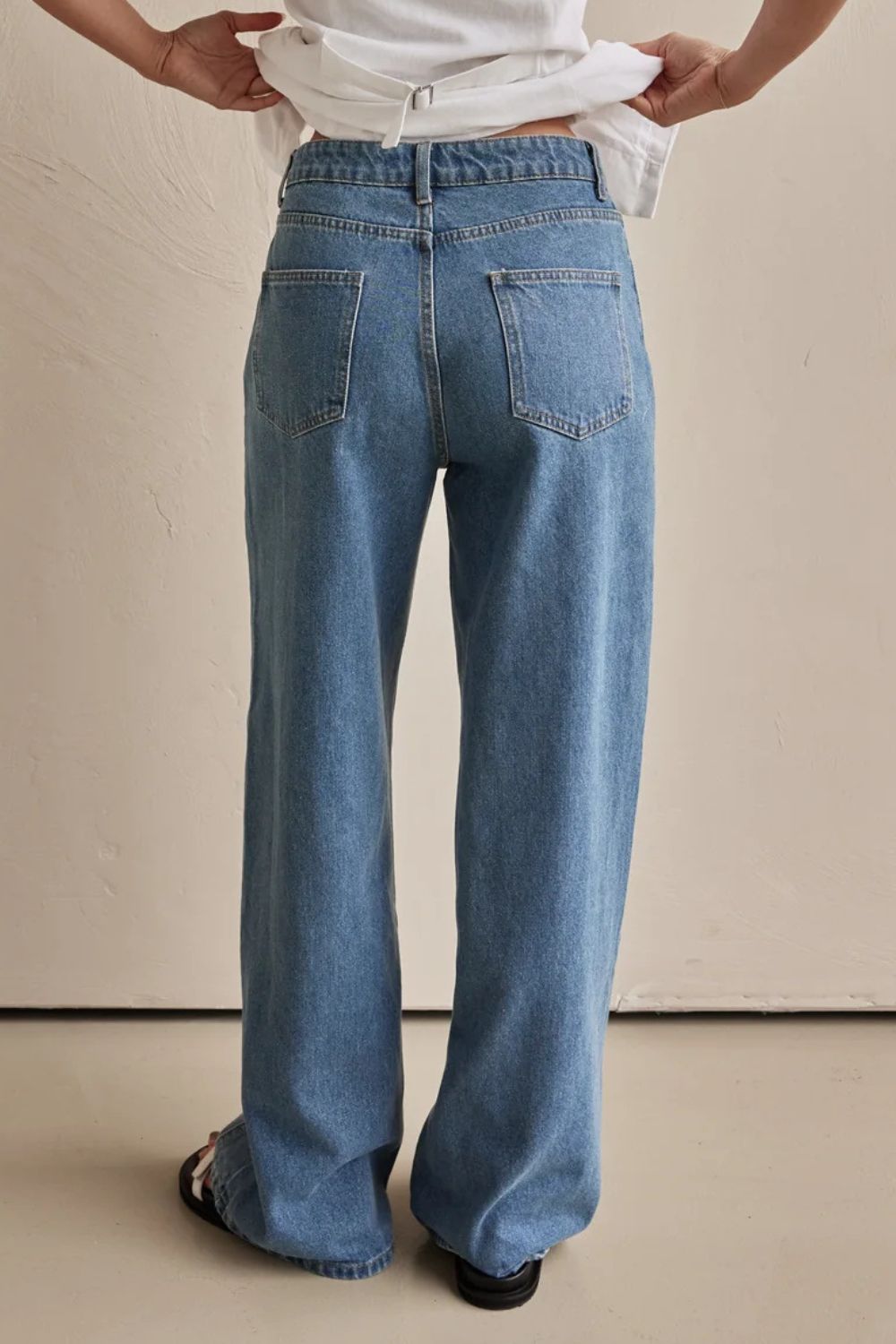 Contrast Straight Leg Jeans with Pockets-BOTTOMS SIZES SMALL MEDIUM LARGE-[Adult]-[Female]-2022 Online Blue Zone Planet