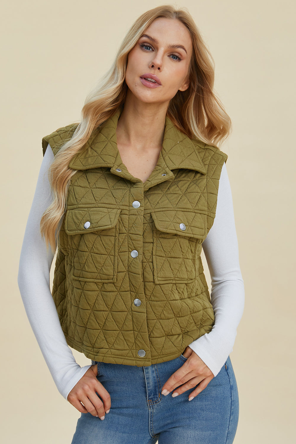 Double Take Full Size Pocketed Texture Snap Down Vest Coat-TOPS / DRESSES-[Adult]-[Female]-2022 Online Blue Zone Planet