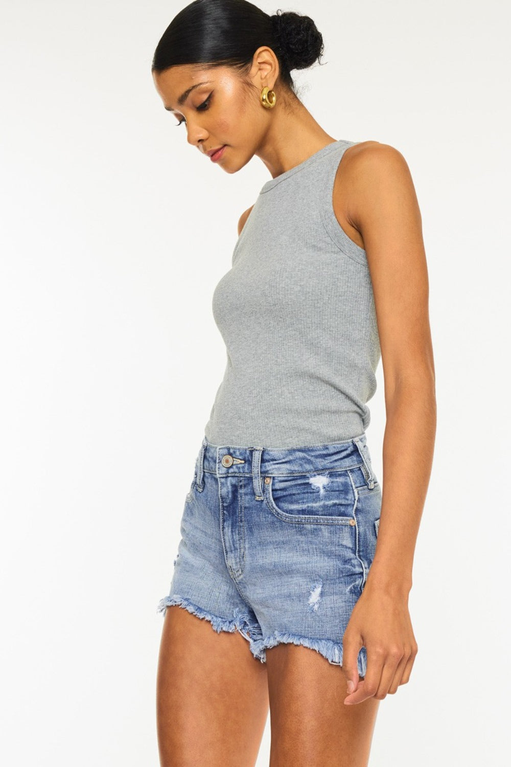 Kancan Distressed Raw Hem Denim Shorts-BOTTOMS SIZES SMALL MEDIUM LARGE-[Adult]-[Female]-2022 Online Blue Zone Planet