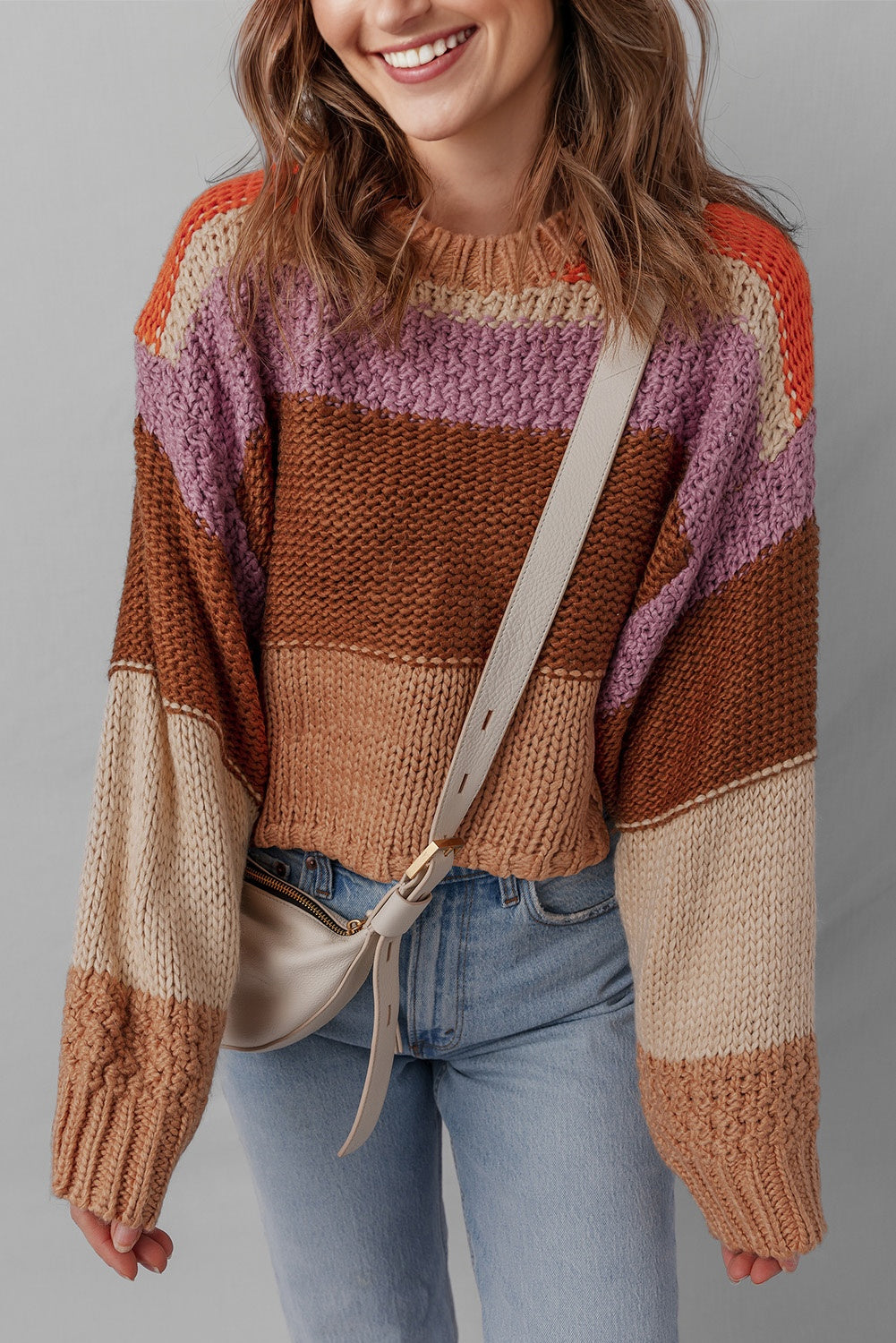 Multicolour Cropped Colorblock Drop Shoulder Knitted Sweater-TOPS / DRESSES-[Adult]-[Female]-2022 Online Blue Zone Planet