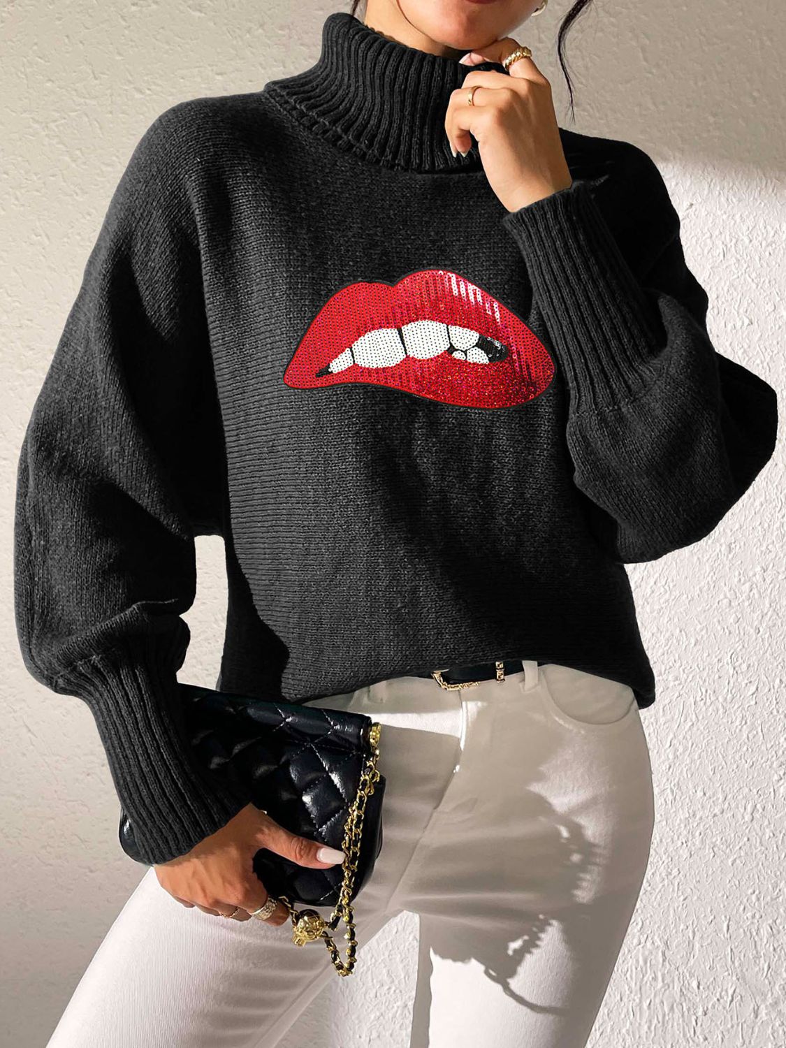 Lip Turtleneck Long Sleeve Sweater-TOPS / DRESSES-[Adult]-[Female]-2022 Online Blue Zone Planet