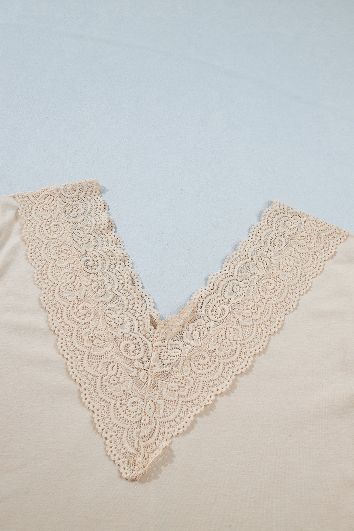 Apricot Lace Splicing V Neck Long Sleeve Top-Tops/Long Sleeve Tops-[Adult]-[Female]-2022 Online Blue Zone Planet