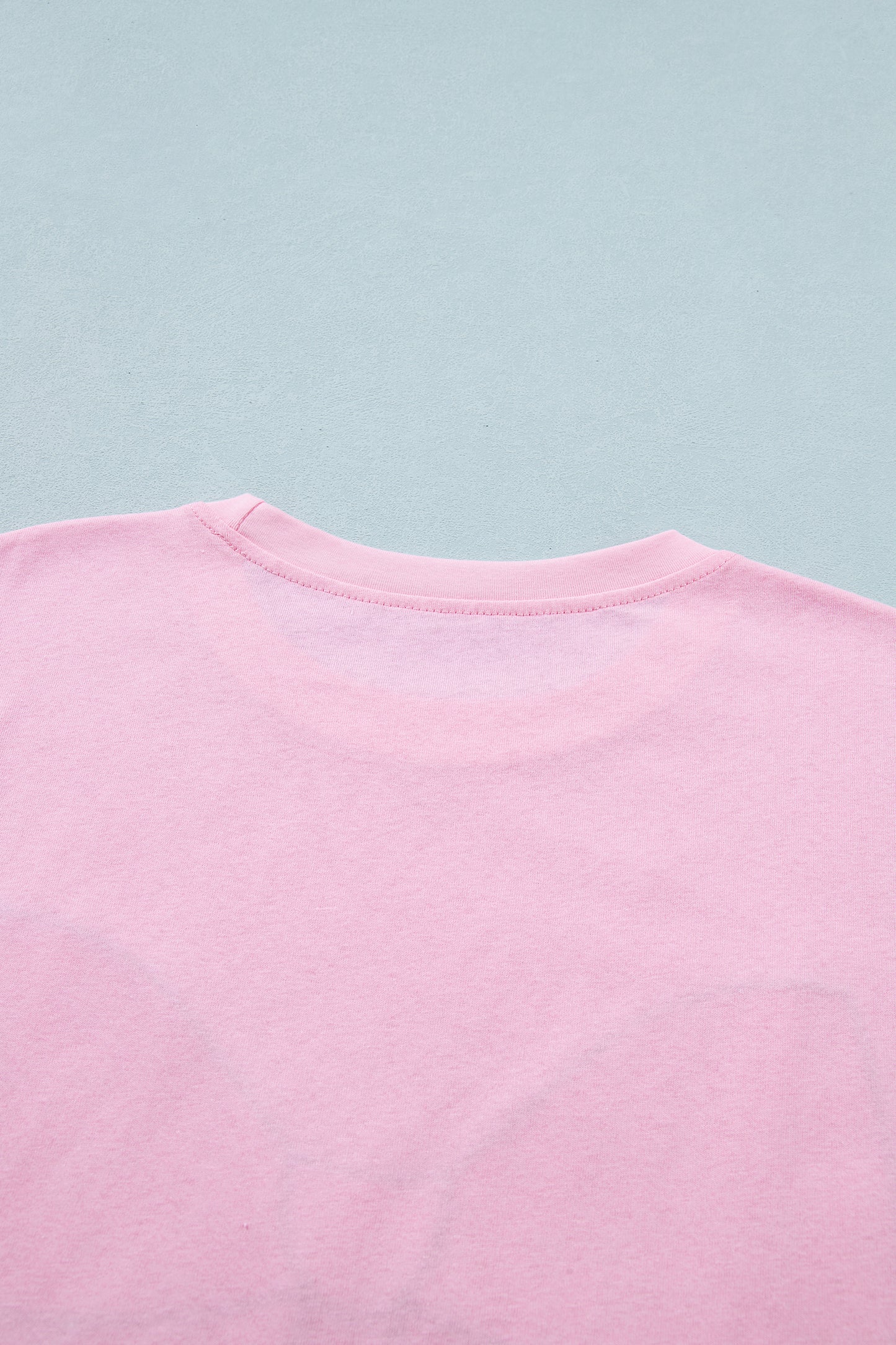 Pink Leopard Bow Embroidered Cotton Round Neck T Shirt-Tops/Tops & Tees-[Adult]-[Female]-2022 Online Blue Zone Planet