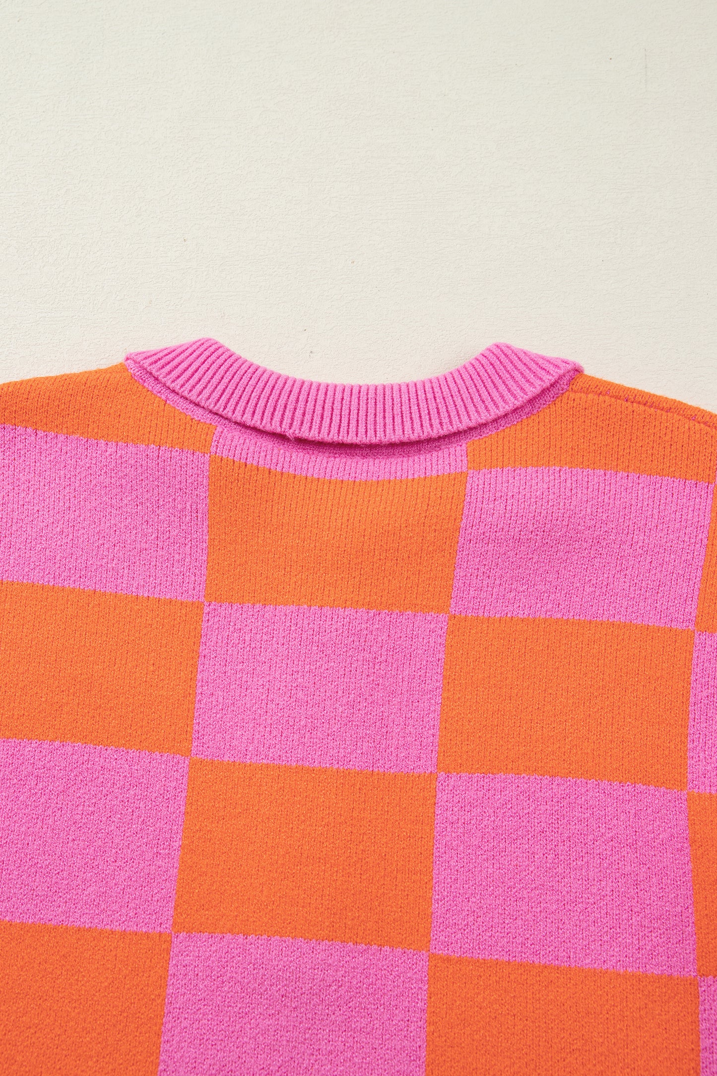 Sachet Pink Checkered Knit Polo Collar Baggy Sweater-TOPS / DRESSES-[Adult]-[Female]-2022 Online Blue Zone Planet