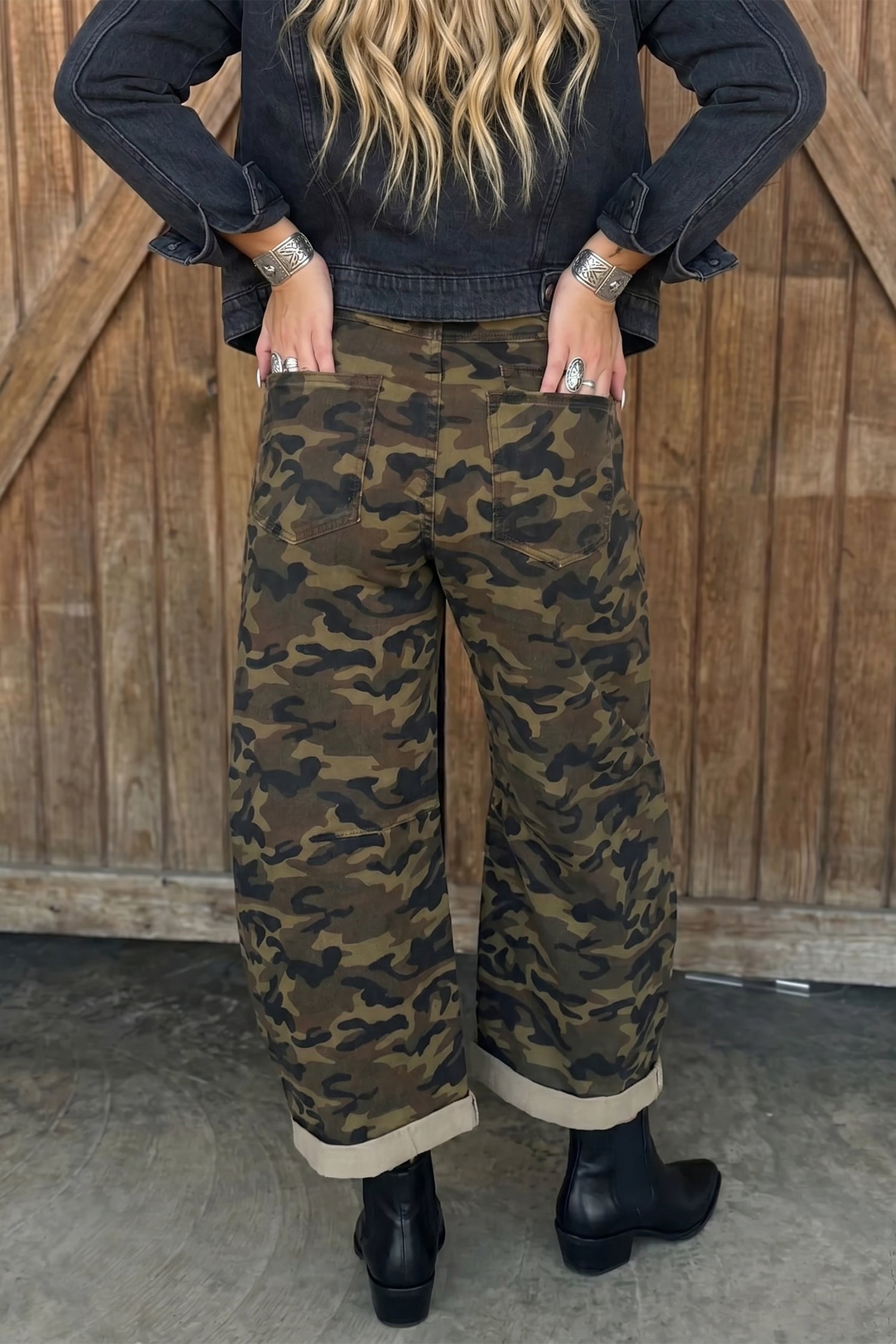 Multicolour Camouflage Print Retro Grommet Tie Waist Loose Jeans-Bottoms/Jeans-[Adult]-[Female]-2022 Online Blue Zone Planet