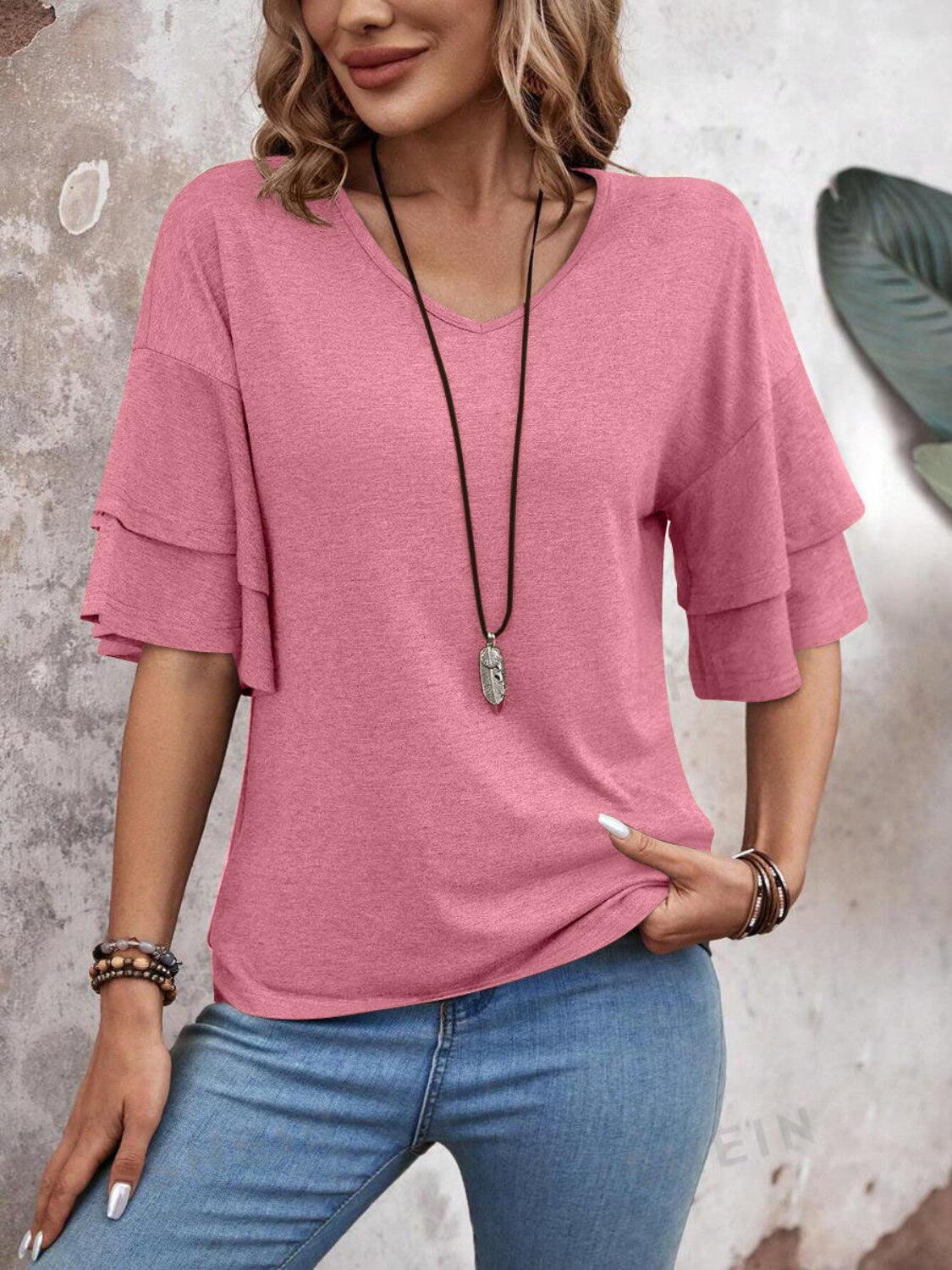 V-Neck Half Sleeve Blouse-TOPS / DRESSES-[Adult]-[Female]-2022 Online Blue Zone Planet