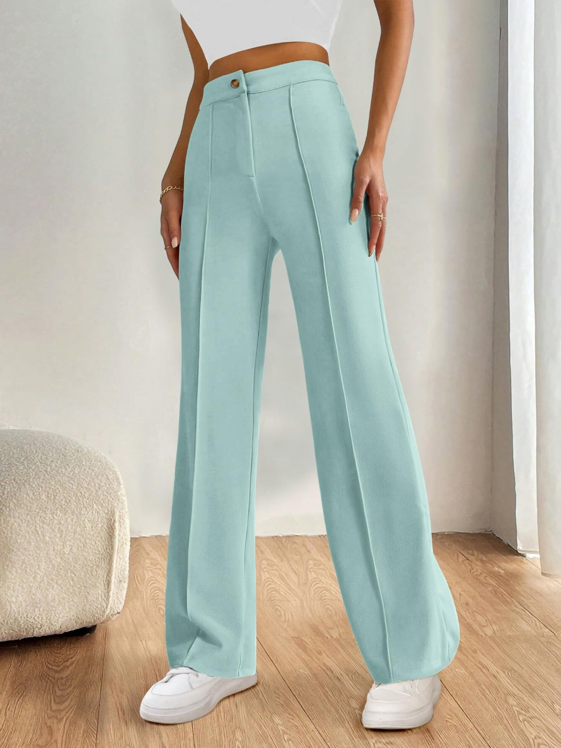 High Waist Wide Leg Pants-BOTTOMS SIZES SMALL MEDIUM LARGE-[Adult]-[Female]-2022 Online Blue Zone Planet