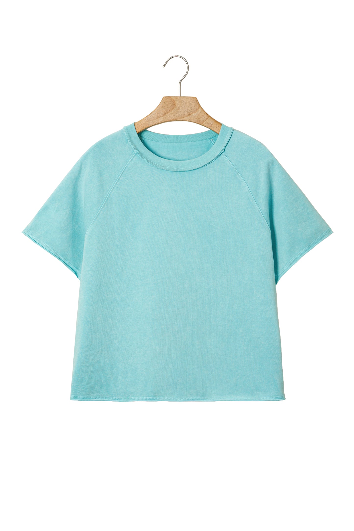 Mint Green Mineral Wash Raglan Sleeve Boxy Fit Cropped Tee-Tops/Tops & Tees-[Adult]-[Female]-2022 Online Blue Zone Planet