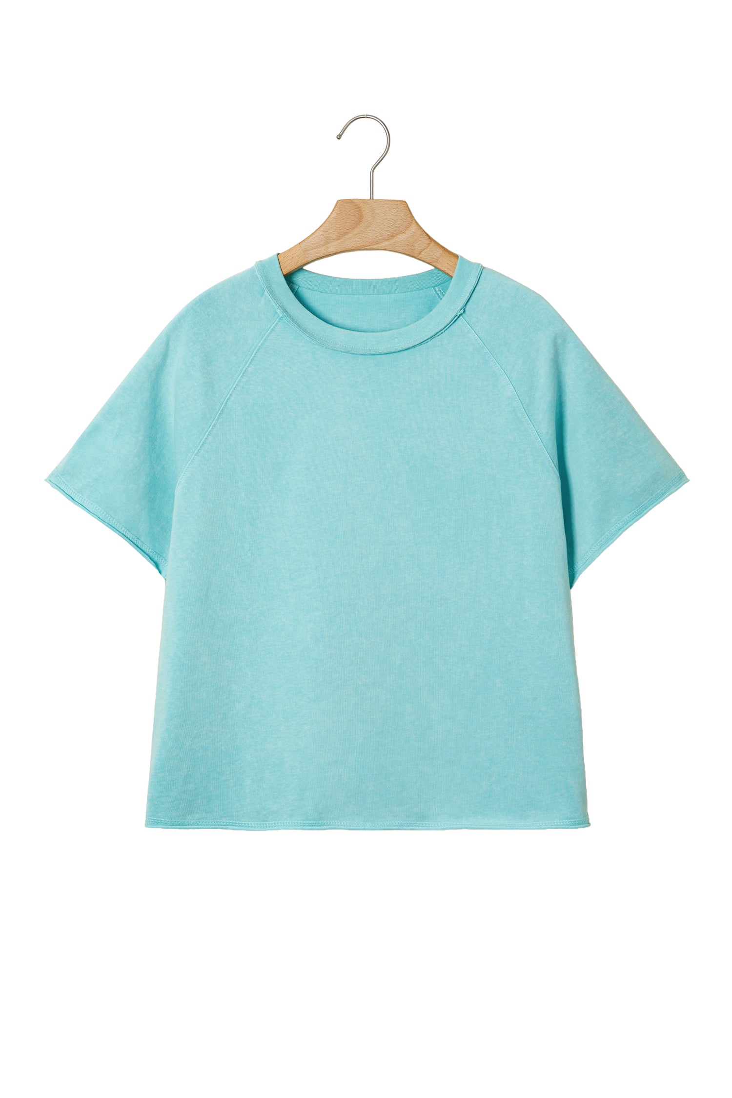 Mint Green Mineral Wash Raglan Sleeve Boxy Fit Cropped Tee-Tops/Tops & Tees-[Adult]-[Female]-2022 Online Blue Zone Planet