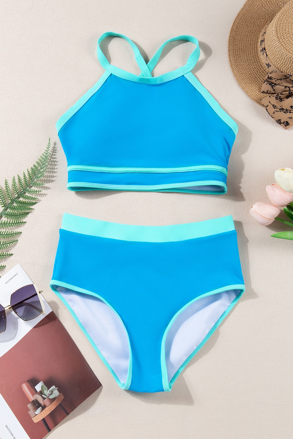 Blue Zone Planet | Crisscross Round Neck Two-Piece Swim Set-TOPS / DRESSES-[Adult]-[Female]-2022 Online Blue Zone Planet