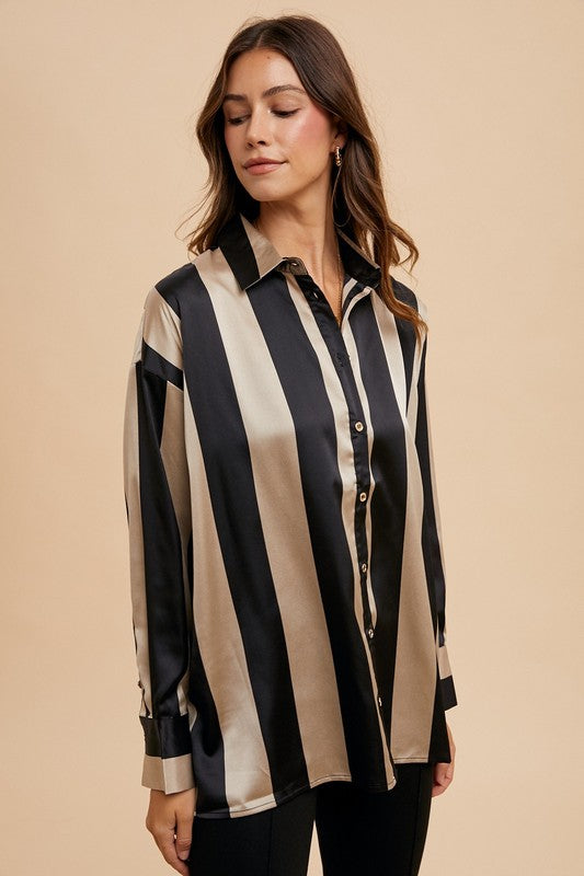 Blue Zone Planet | Annie Wear Striped Dropped Shoulder Button Up Shirt-TOPS / DRESSES-[Adult]-[Female]-2022 Online Blue Zone Planet