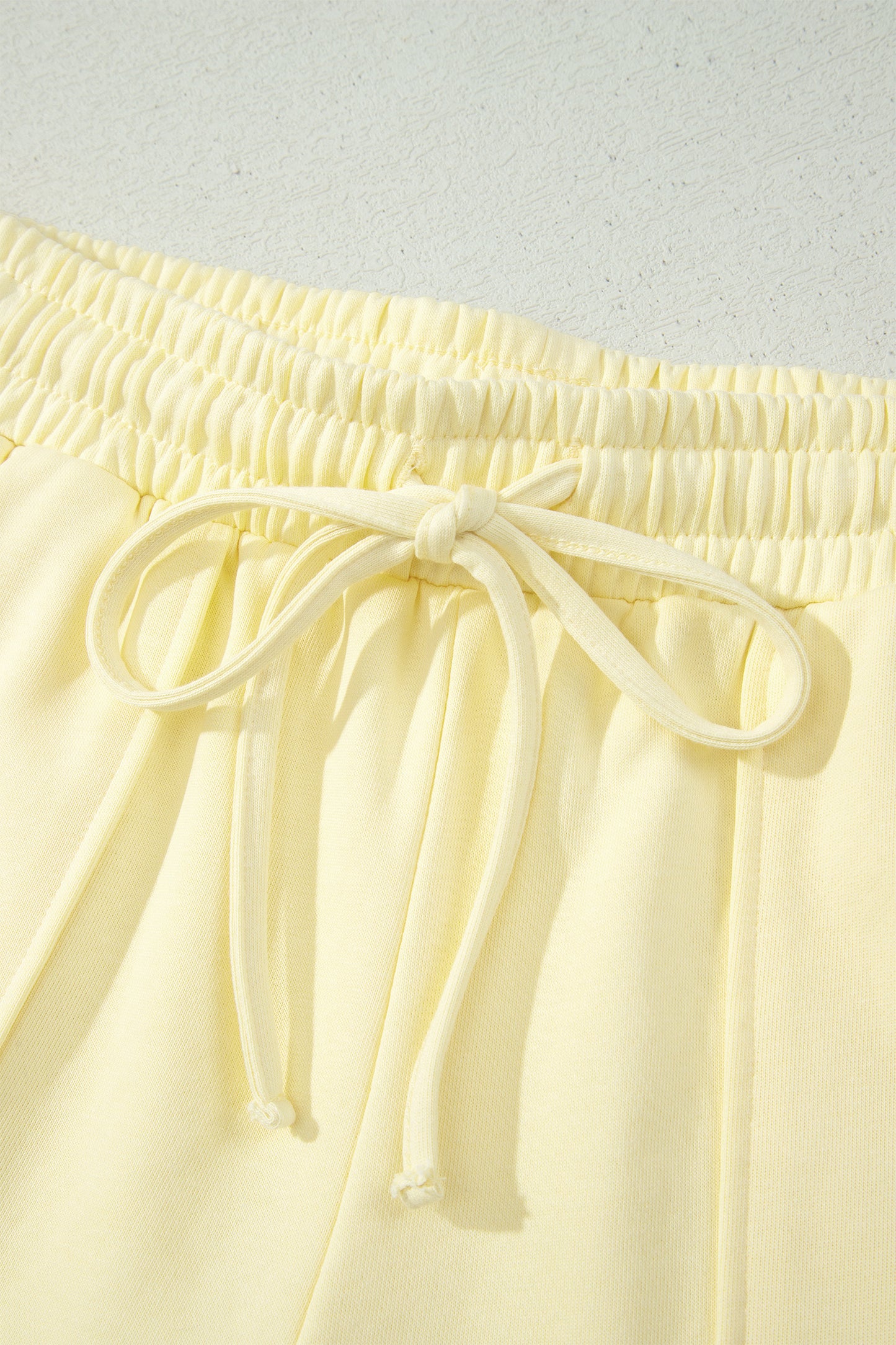 Yellow Cream Solid Color Tee Drawstring Shorts Comfy 2pcs Set-Two Piece Sets/Short Sets-[Adult]-[Female]-2022 Online Blue Zone Planet