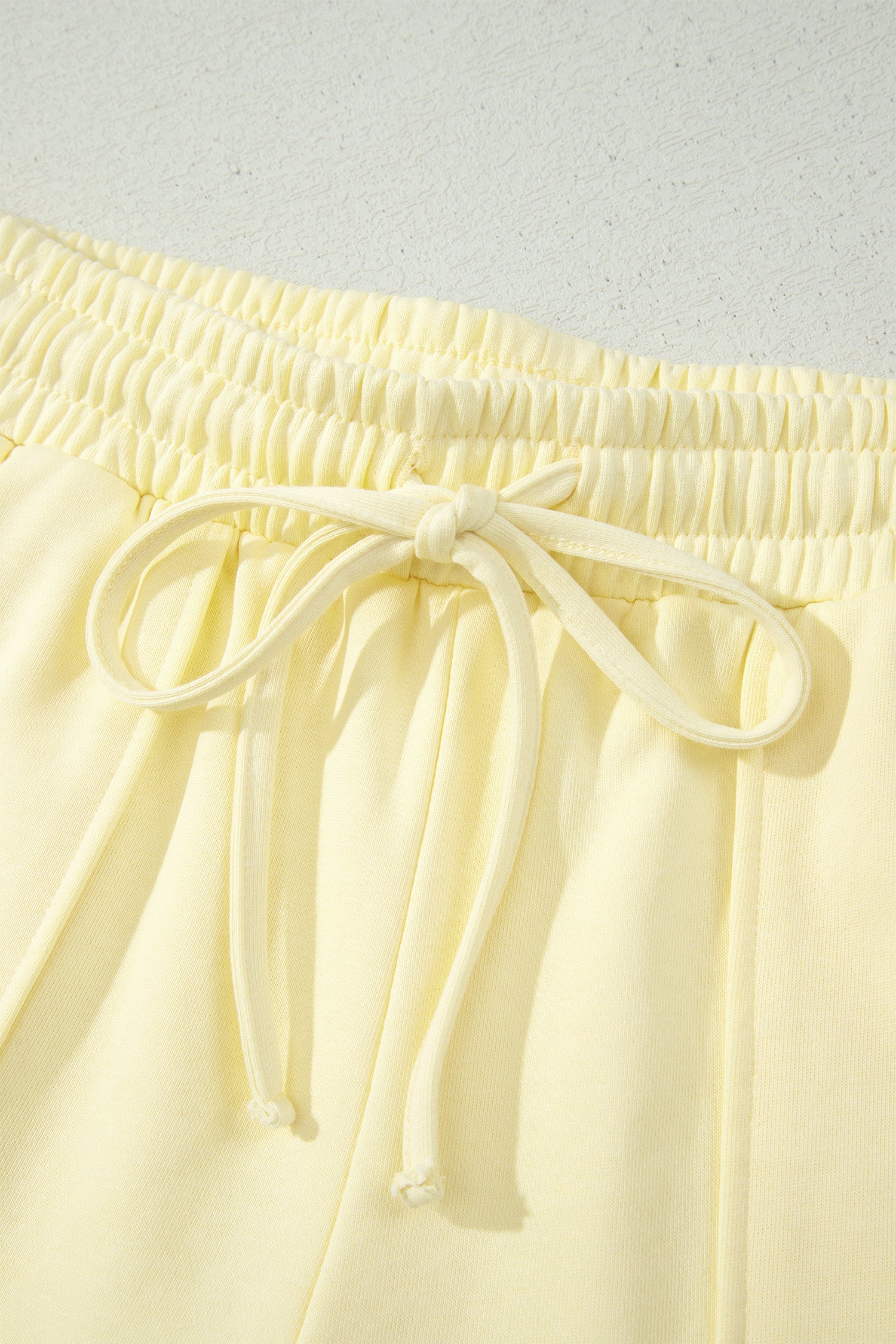 Yellow Cream Solid Color Tee Drawstring Shorts Comfy 2pcs Set-Two Piece Sets/Short Sets-[Adult]-[Female]-2022 Online Blue Zone Planet