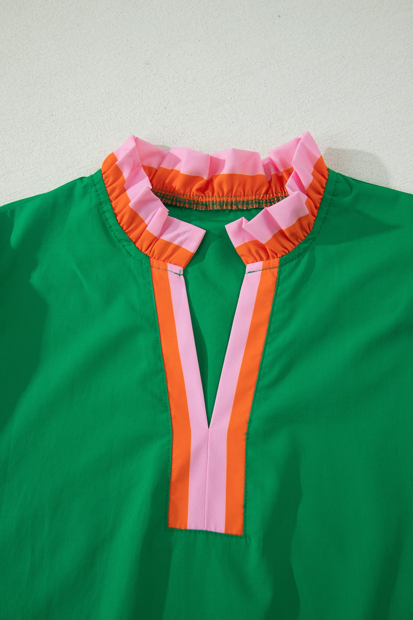 Sky Blue Striped Frilled Collar Ruffled Short Sleeve Blouse-Tops/Blouses & Shirts-[Adult]-[Female]-2022 Online Blue Zone Planet