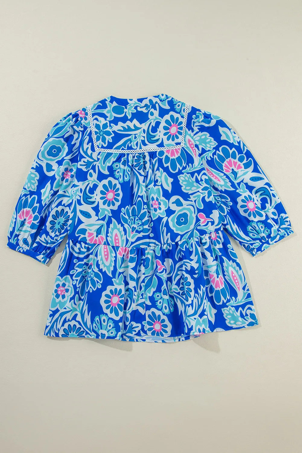 Blue Zone Planet | Printed Notched Three-Quarter Sleeve Blouse-TOPS / DRESSES-[Adult]-[Female]-2022 Online Blue Zone Planet