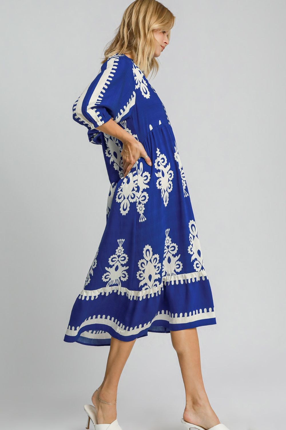 Umgee Printed Notched Midi Dress-TOPS / DRESSES-[Adult]-[Female]-2022 Online Blue Zone Planet