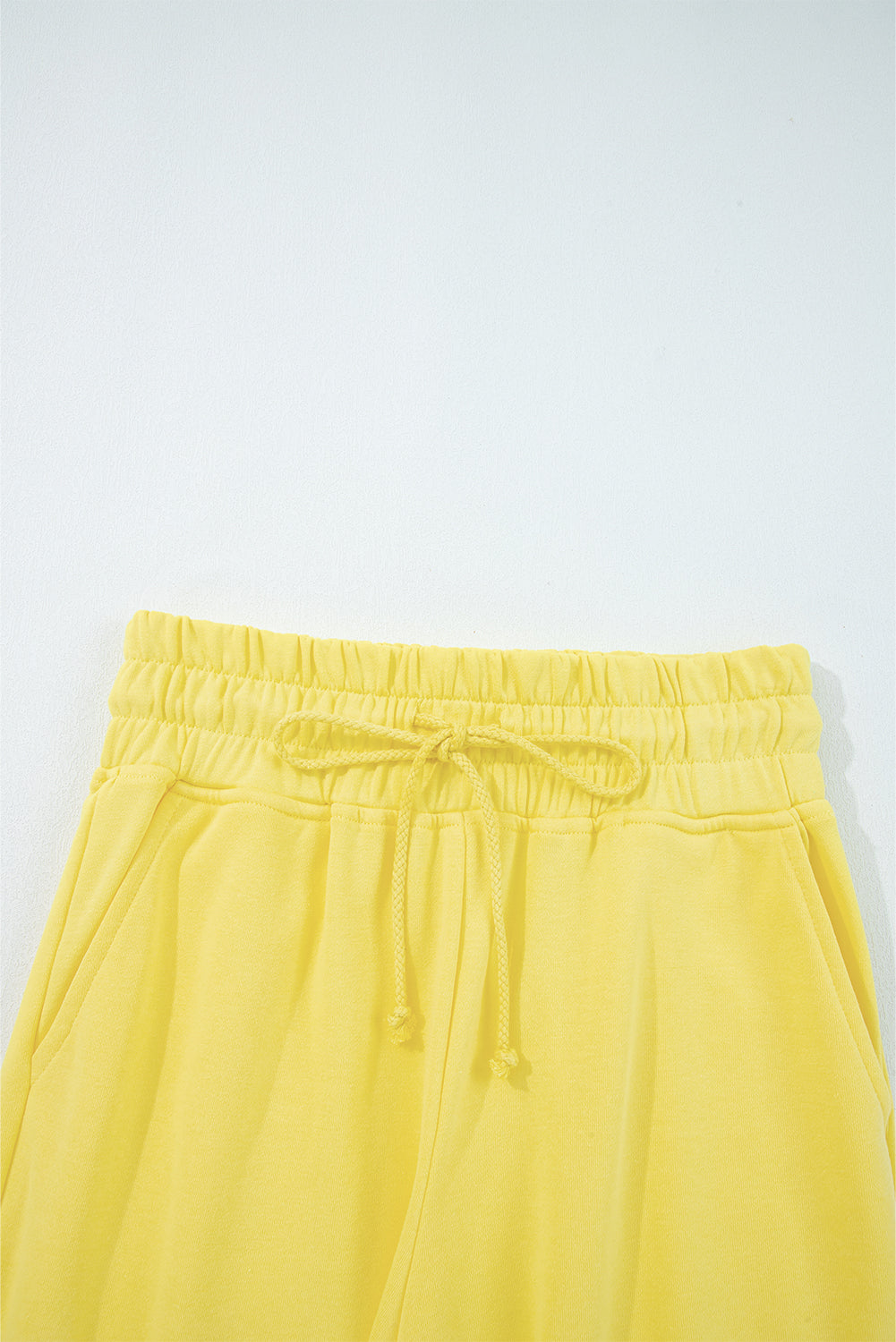 Yellow Cream Drop Shoulder Puff Sleeve Crop Pullover Drawstring Wide Leg Pants Set-Two Piece Sets/Pant Sets-[Adult]-[Female]-2022 Online Blue Zone Planet