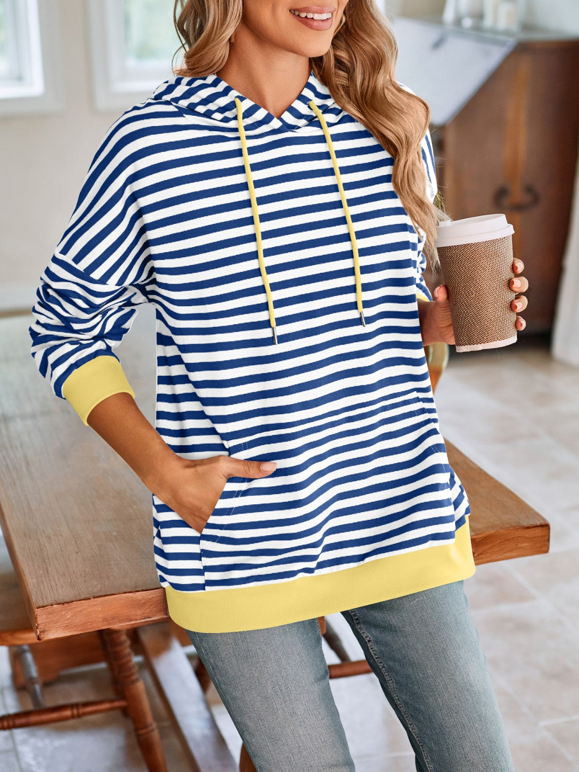 Lovelet Drawstring Striped Long Sleeve Hoodie-HOODIES-[Adult]-[Female]-2022 Online Blue Zone Planet